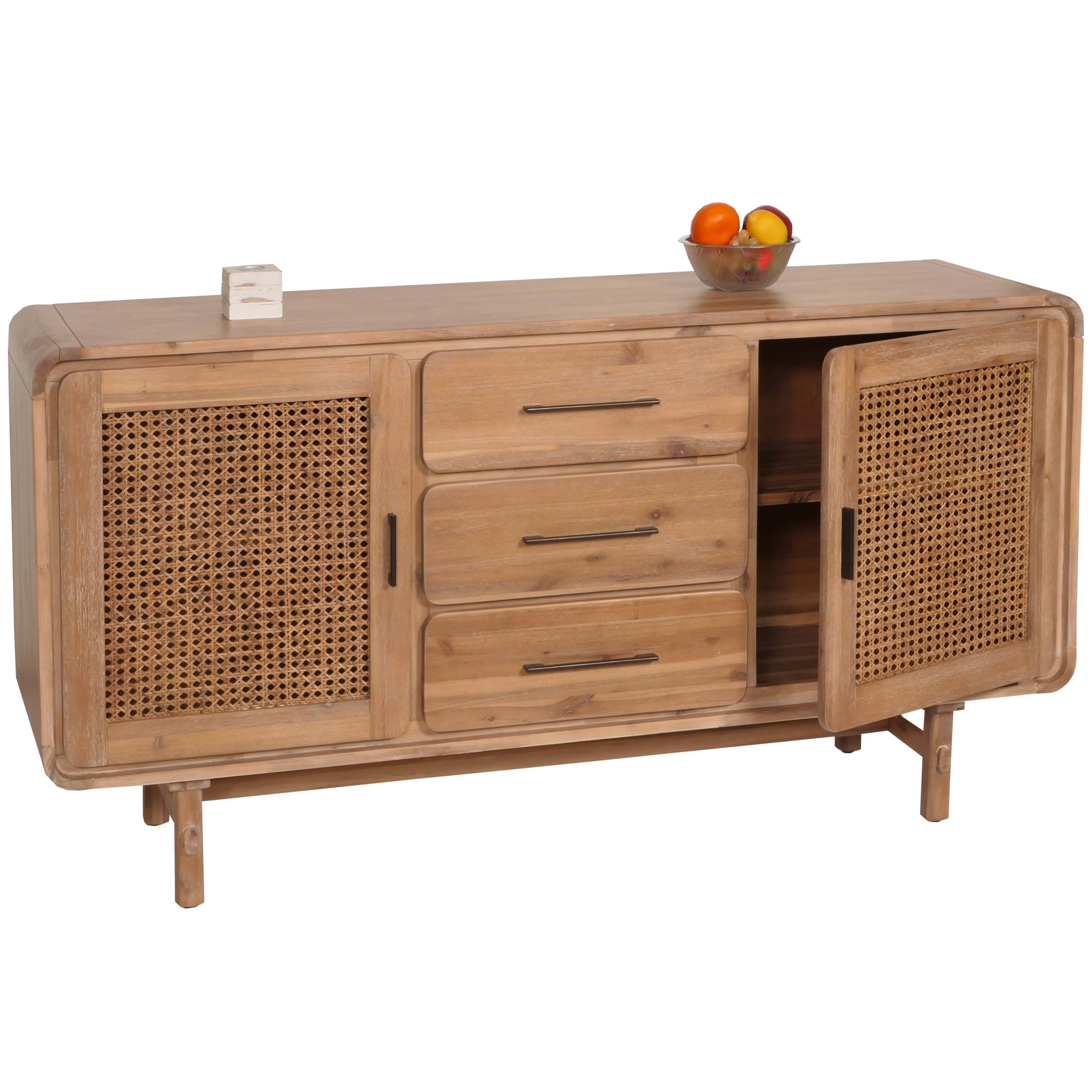 Sideboard MCW-M47, Schrank Kommode Highboard, Stauf&auml;cher Schublade, Rattan Akazie Massiv-Holz gebeizt 83x160x45cm 47kg - Bild 1