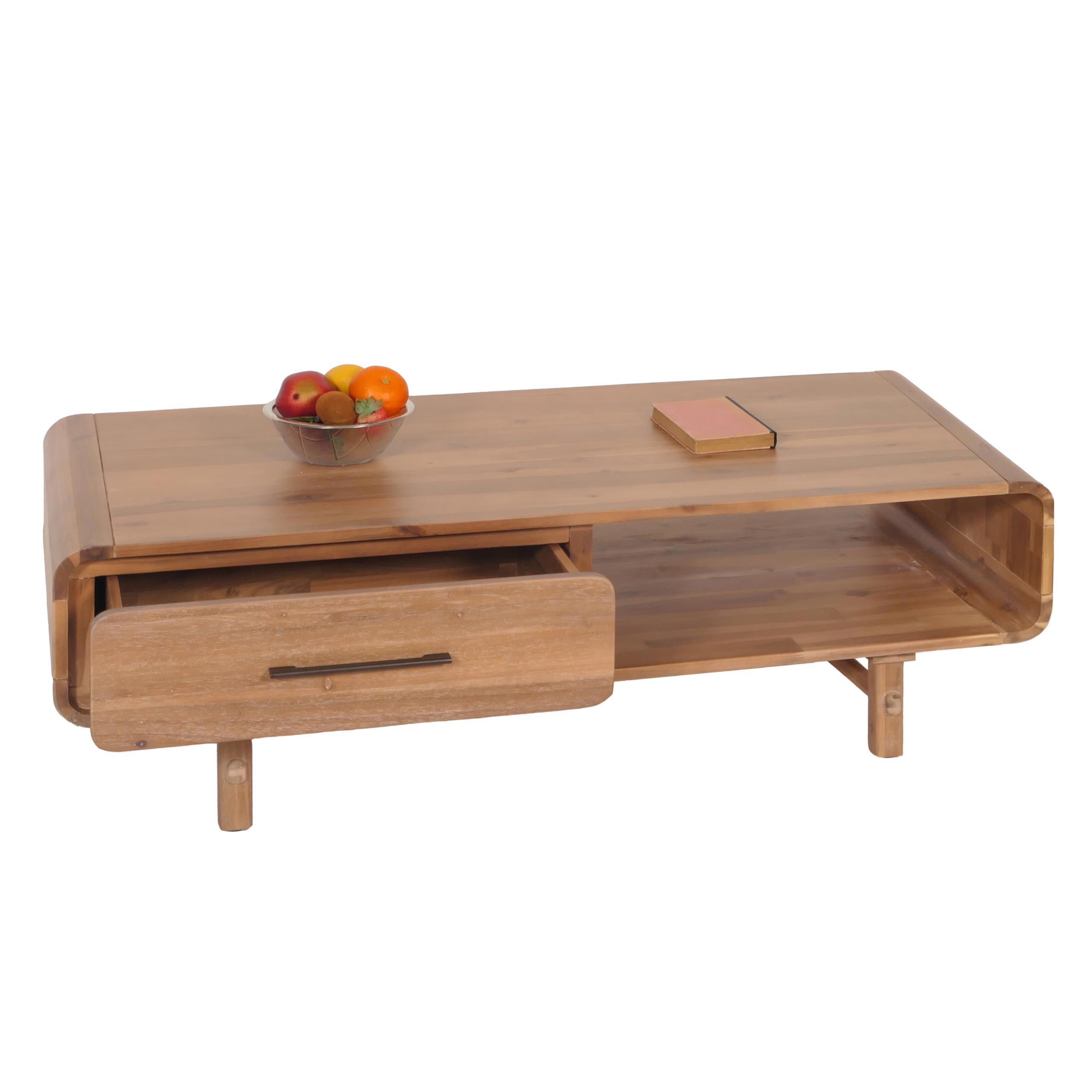 Couchtisch MCW-M47, Wohnzimmertisch Beistelltisch Sofatisch, Schublade, Akazie Massiv-Holz gebeizt 44x125x60cm 25kg - Bild 1