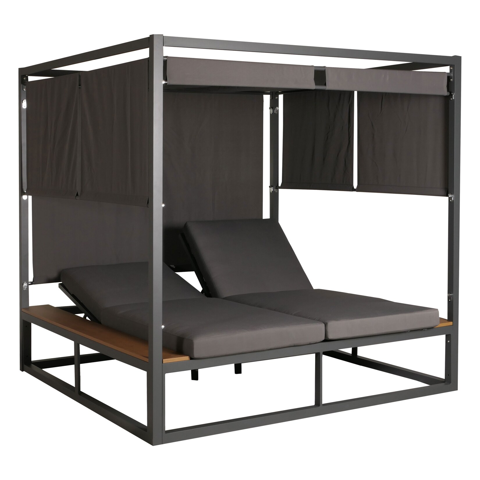Aluminium Lounge-Gartenliege -M63, Sonnenliege Bali-Liege Outdoor-Bett Daybed, 10cm-Polster 200cm ~ dunkelgrau