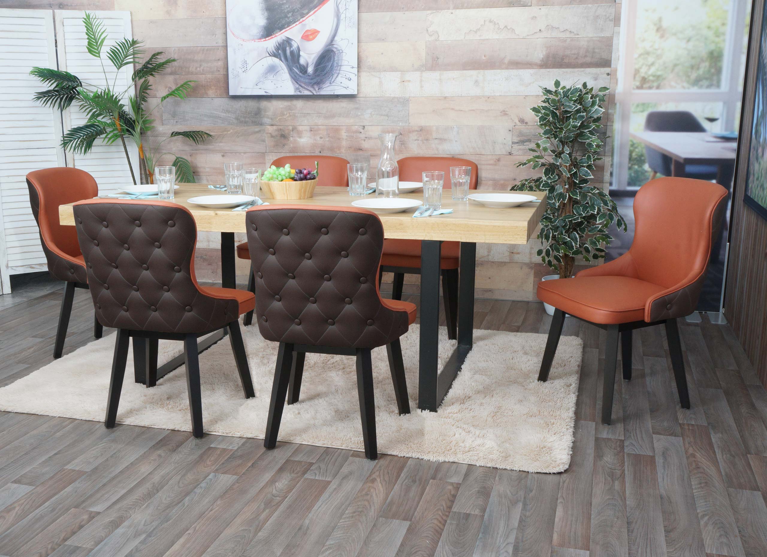 6er-Set Esszimmerstuhl MCW-M60, Polsterstuhl K&uuml;chenstuhl Lehnstuhl Stuhl, Stoff/Textil Massiv-Holz ~ terrakotta-braun - Bild 1