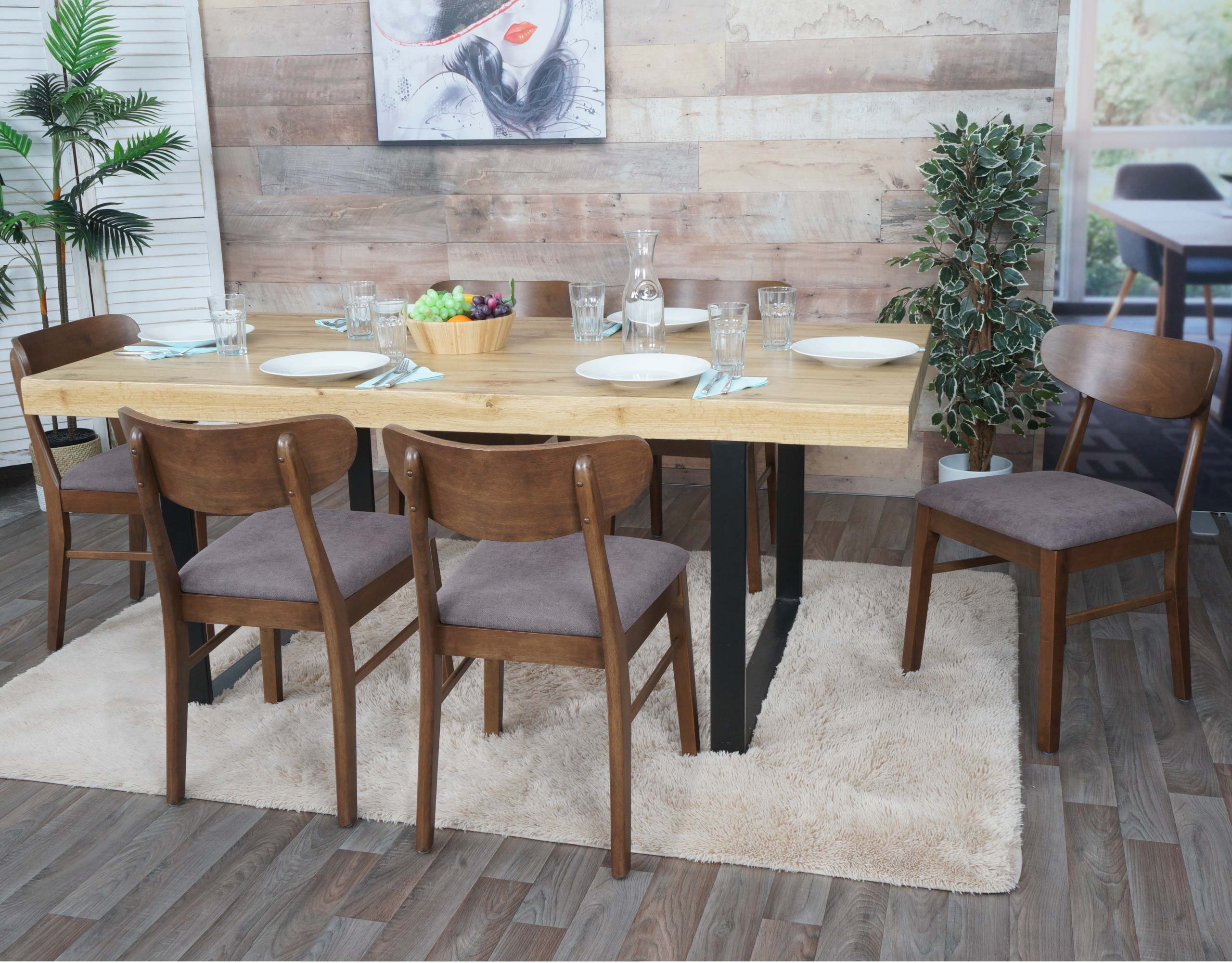 6er-Set Esszimmerstuhl MCW-M59, K&uuml;chenstuhl Stuhl, Stoff/Textil Massiv-Holz ~ dunkles Gestell, taupe - Bild 1