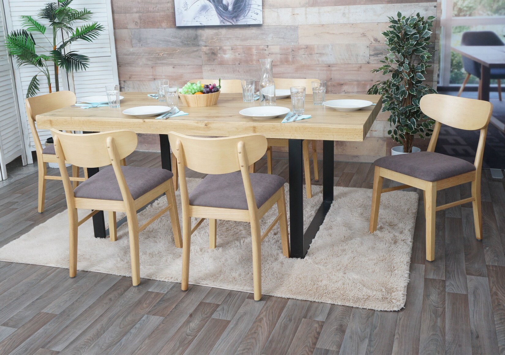 6er-Set Esszimmerstuhl MCW-M59, Küchenstuhl Stuhl, Stoff/Textil Massiv-Holz ~ helles Gestell, taupe | 04057651638775