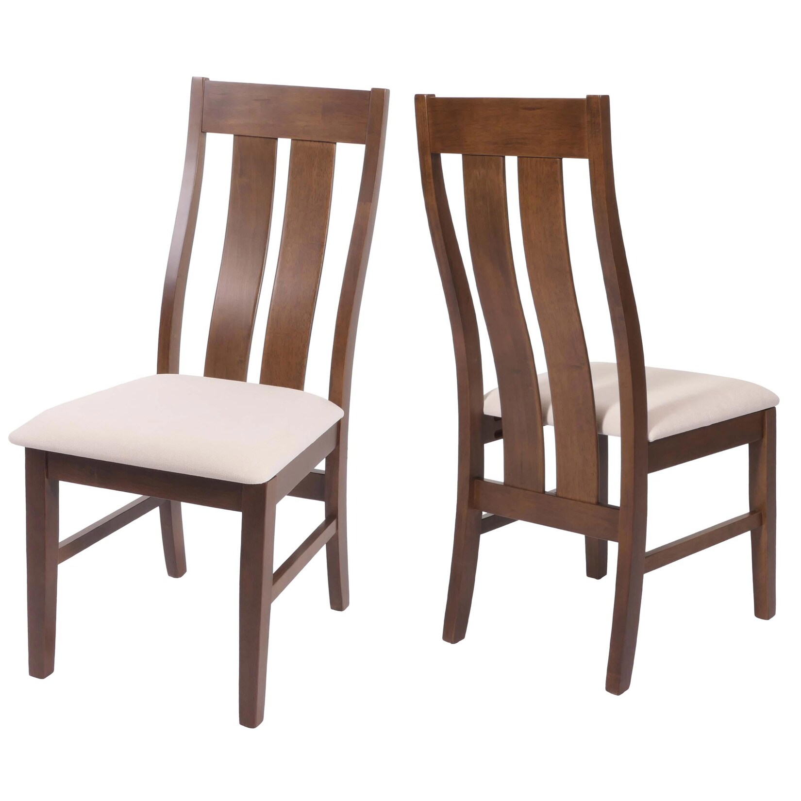 2er-Set Esszimmerstuhl MCW-M58, Küchenstuhl Lehnstuhl Stuhl, Stoff/Textil Massiv-Holz ~ dunkles Gestell, creme