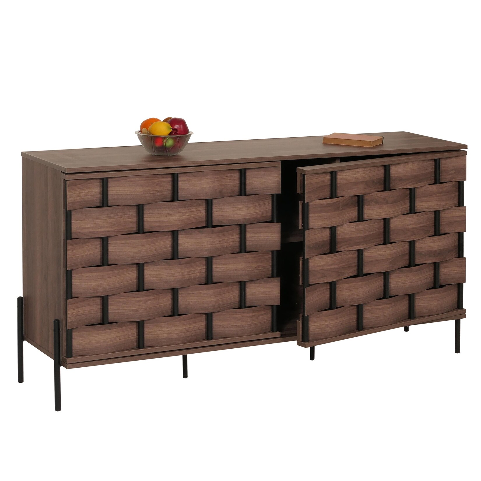 Sideboard MCW-M44, Kommode Schrank Anrichte, 3D-Flecht-Design Push-to-open Türen 152x80x40cm, braun | 04057651619231