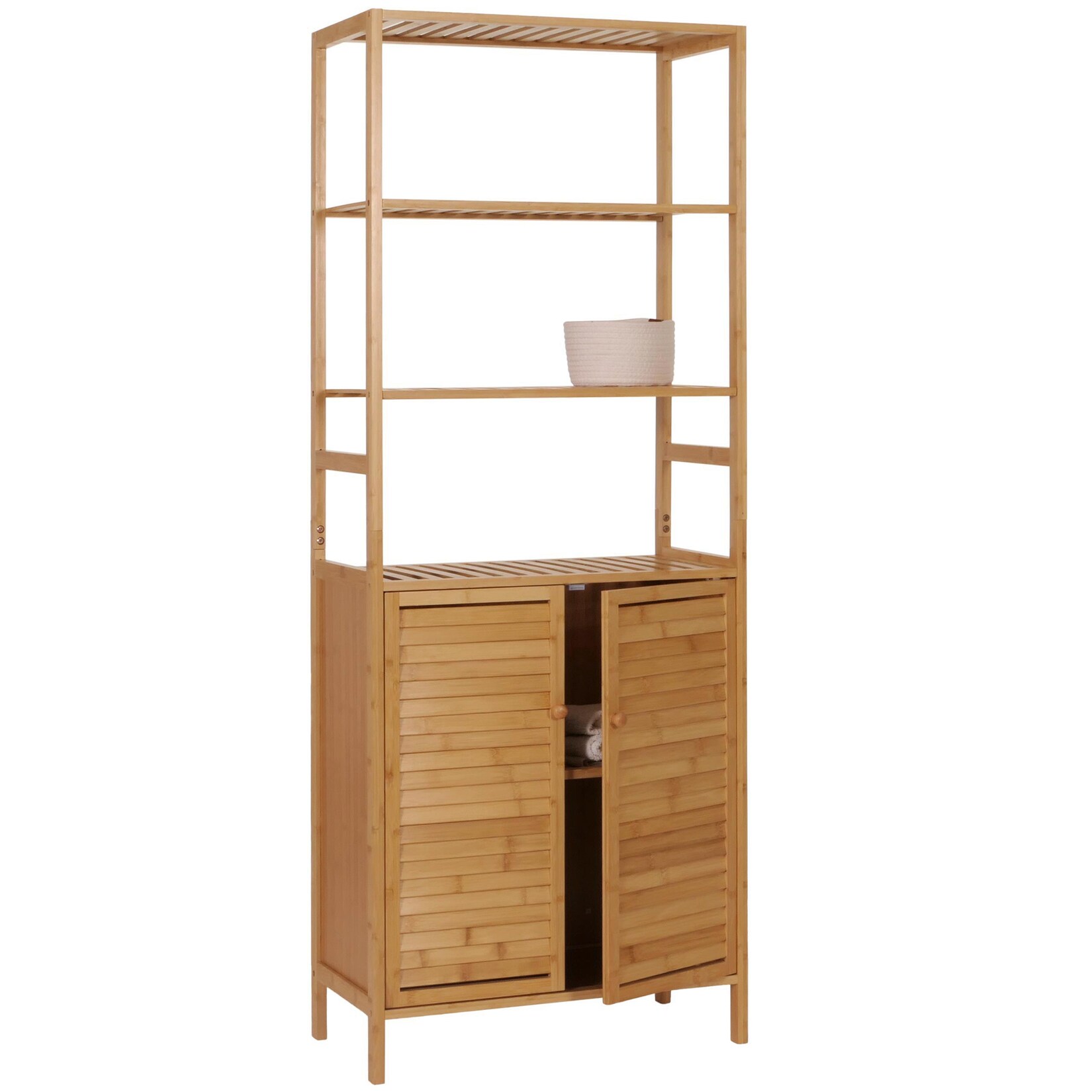 Hochschrank MCW-B18, Badschrank Badregal Schrank Regal, 2 Türen 4 Regalböden Bambus MDF MVG-zertifiziert 168x64x33cm | 04057651827759