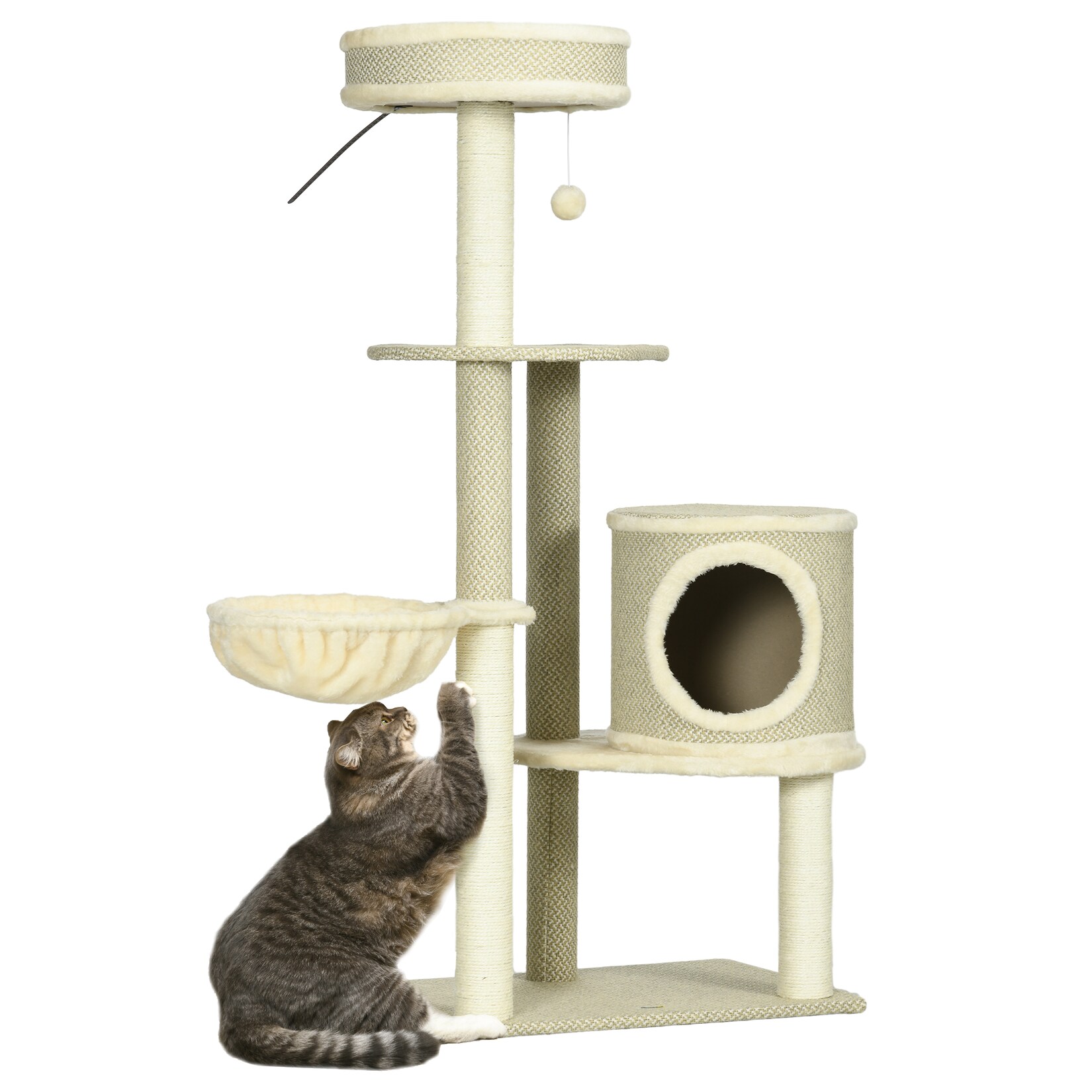 PawHut Kratzbaum Spanplatte, Plüsch, Leinenimitat(100% Polyester), Sisal | 04255633543950