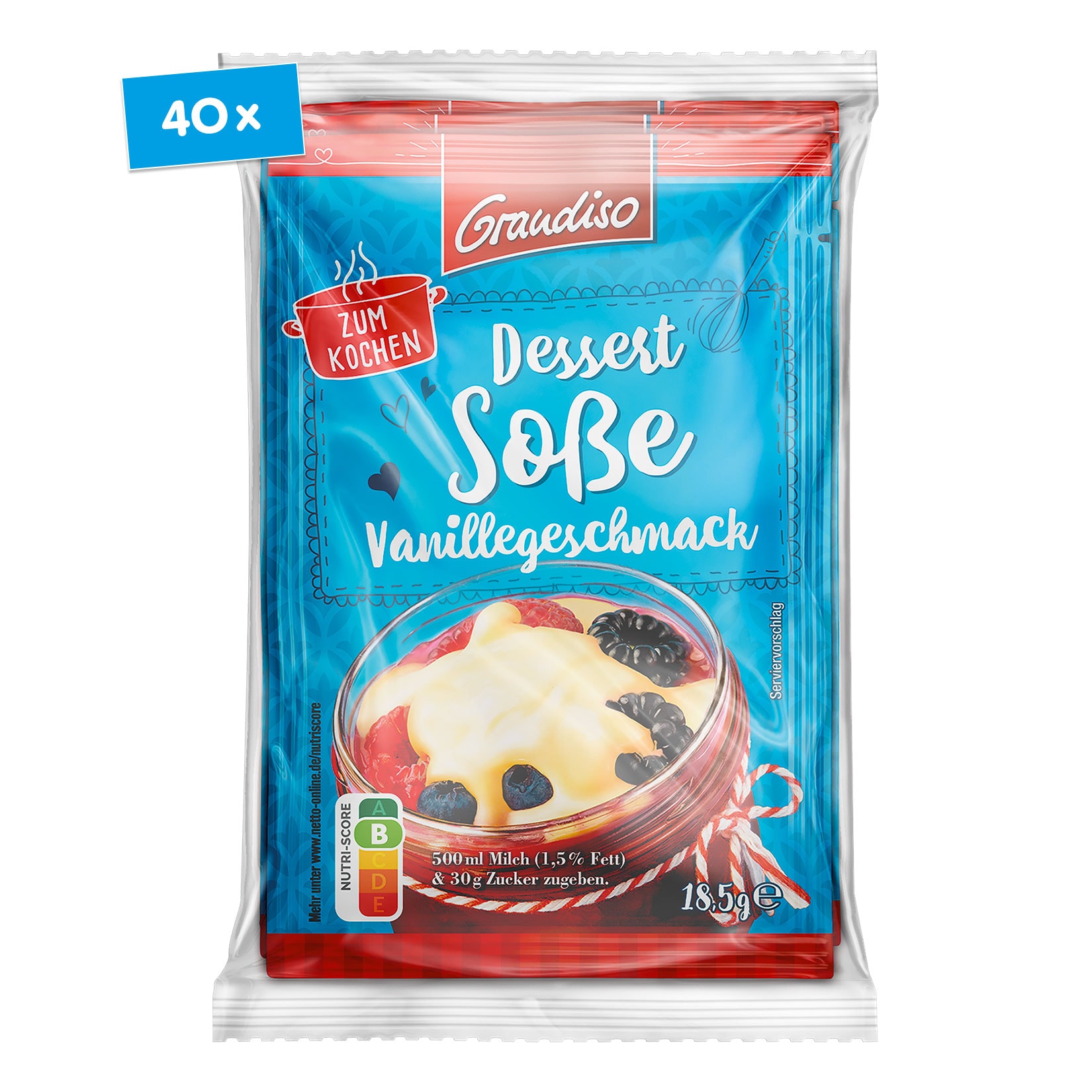 Grandiso Dessertso&szlig;e Vanillegeschmack f&uuml;r 3 x 500ml Milch, 40er Pack - Bild 1