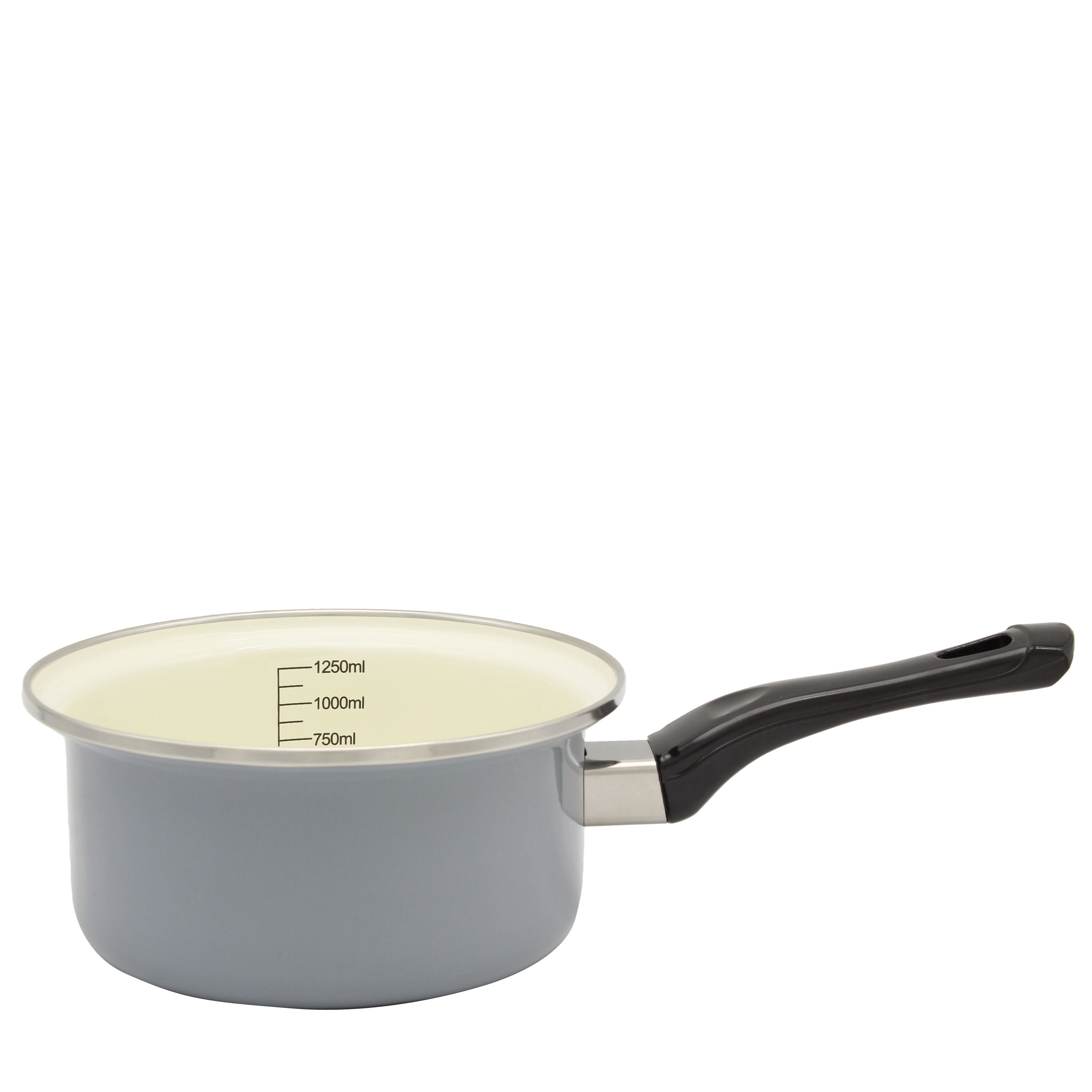 Emaille Stielkasserolle 16 cm - hellgrau - Bild 1