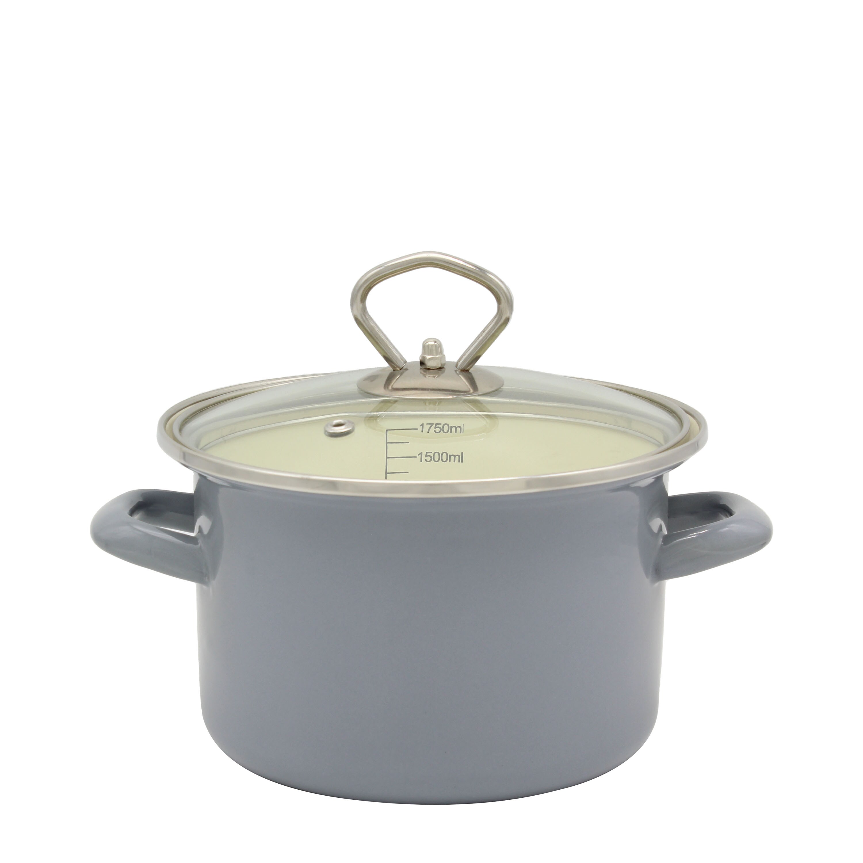 Emaille-Topf mit Deckel 16cm - hellgrau - Bild 1