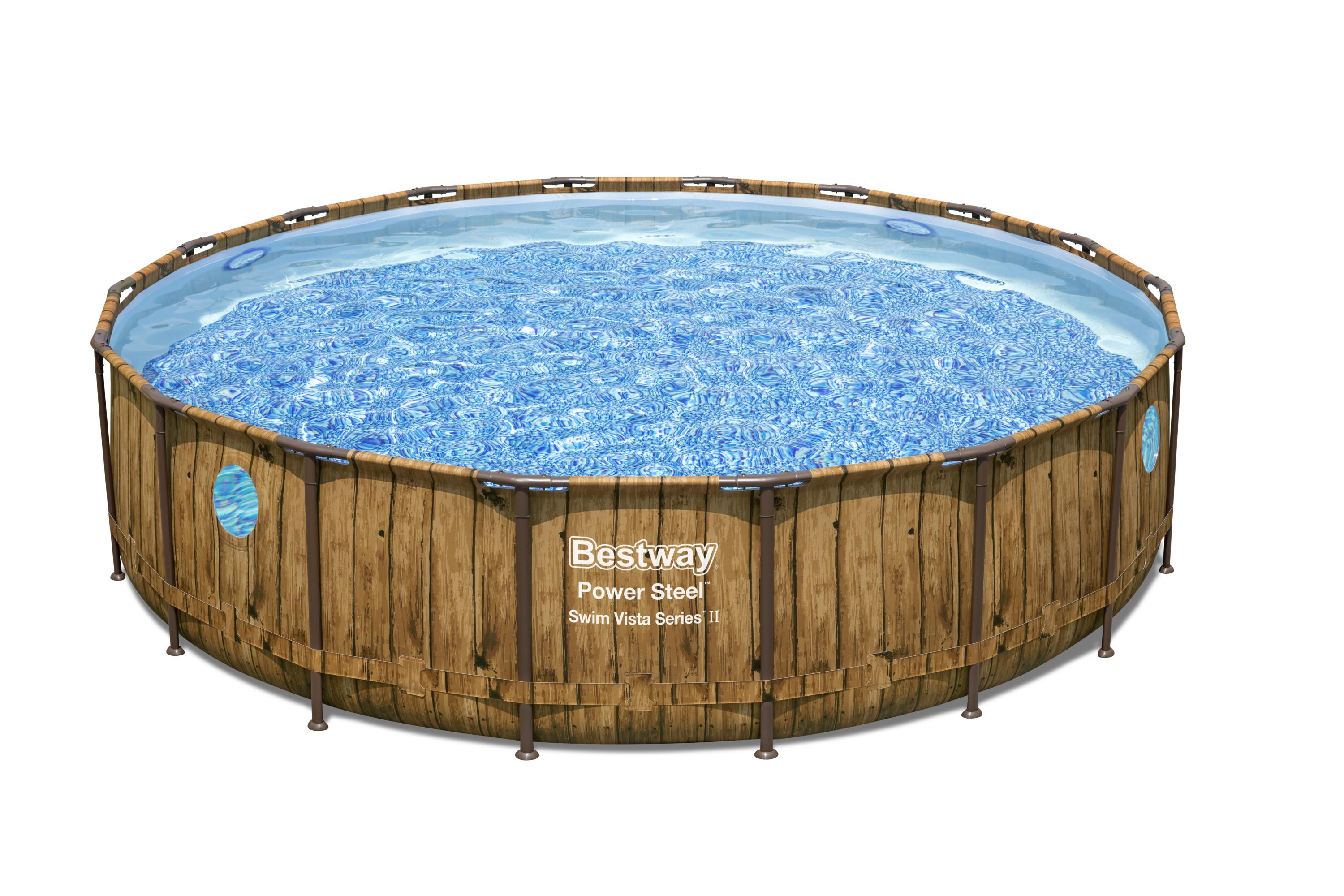 Bestway&reg; Power Steel&trade; Swim Vista Series&trade; Frame Pool Komplett-Set mit Filterpumpe &Oslash; 549 x 122 cm, Holz-Optik (Pinie), rund - Bild 1