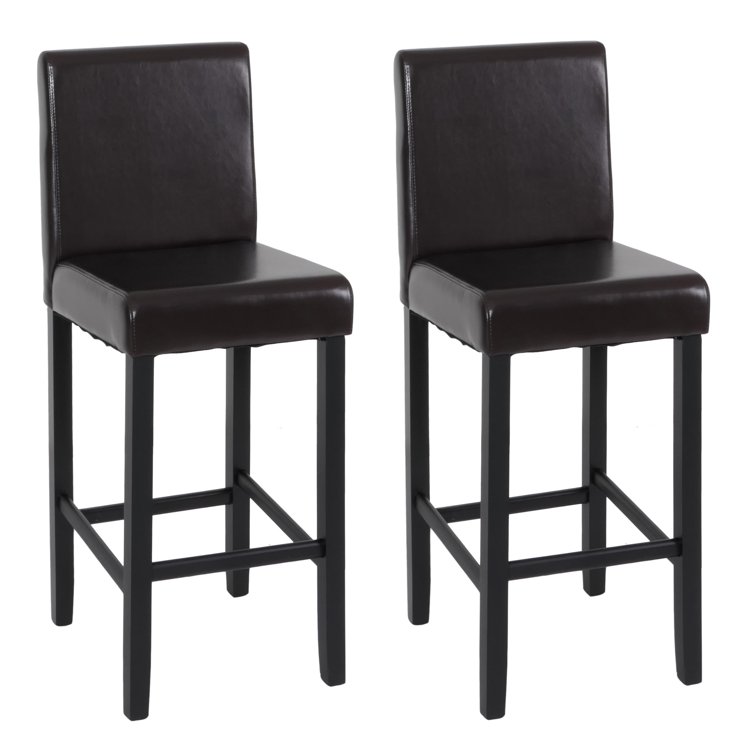2er-Set Barhocker Vicenza, Barstuhl Tresenhocker, Holz+LEDER ~ braun, dunkle Beine - Bild 1