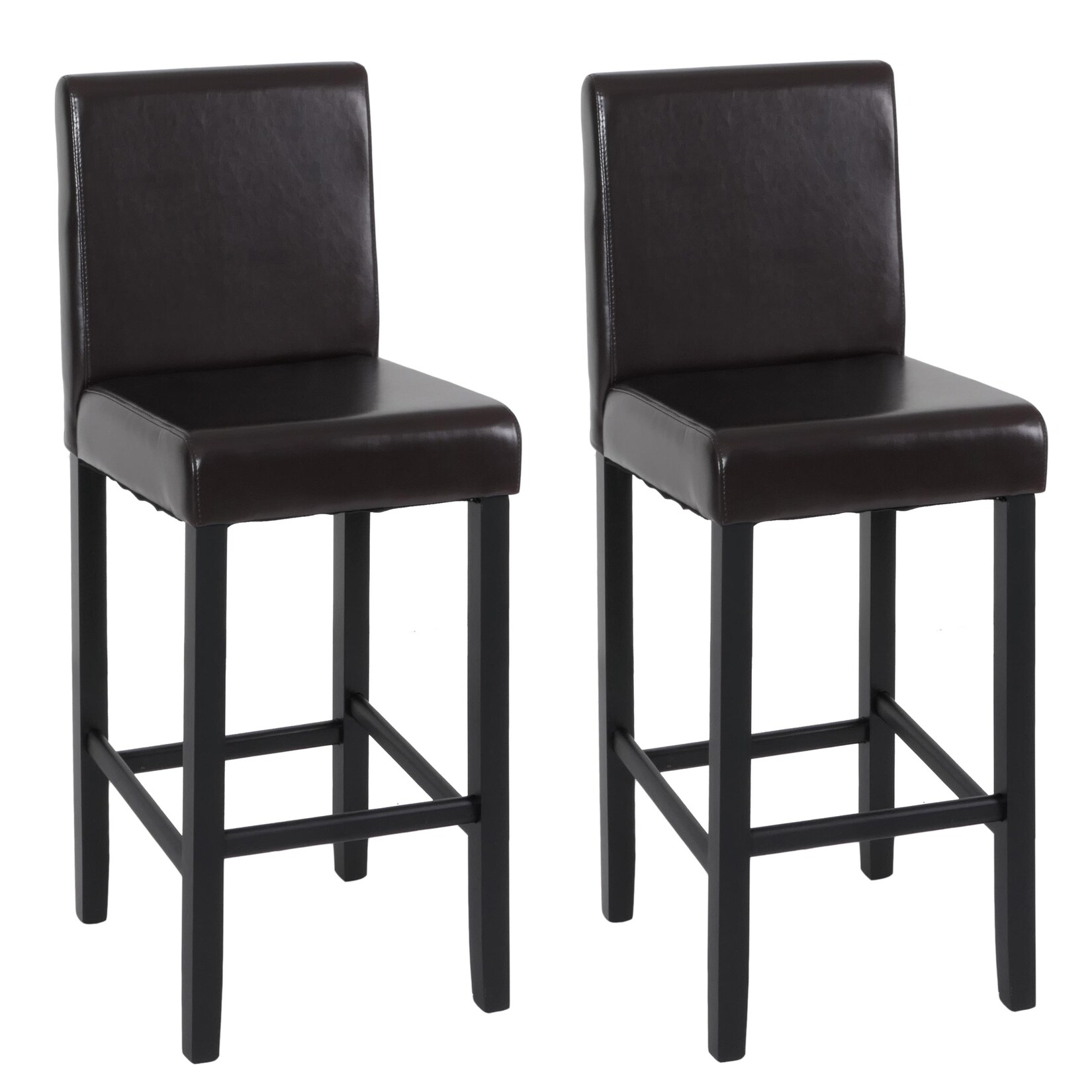 2er-Set Barhocker Vicenza, Barstuhl Tresenhocker, Holz+LEDER ~ braun, dunkle Beine