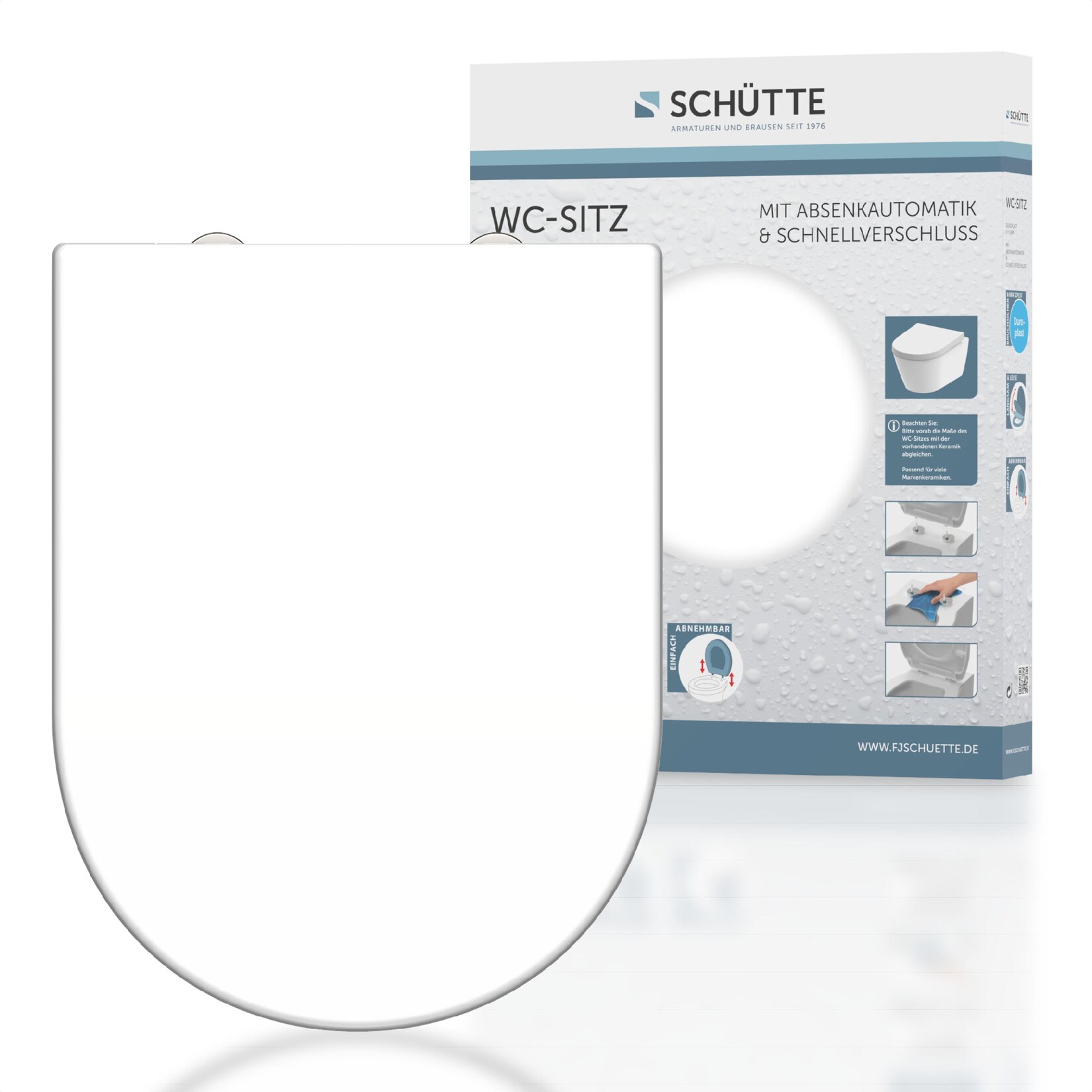 SCHÜTTE Duroplast WC-Sitz D-Form WHITE, mit Absenkautomatik und Schnellverschluss