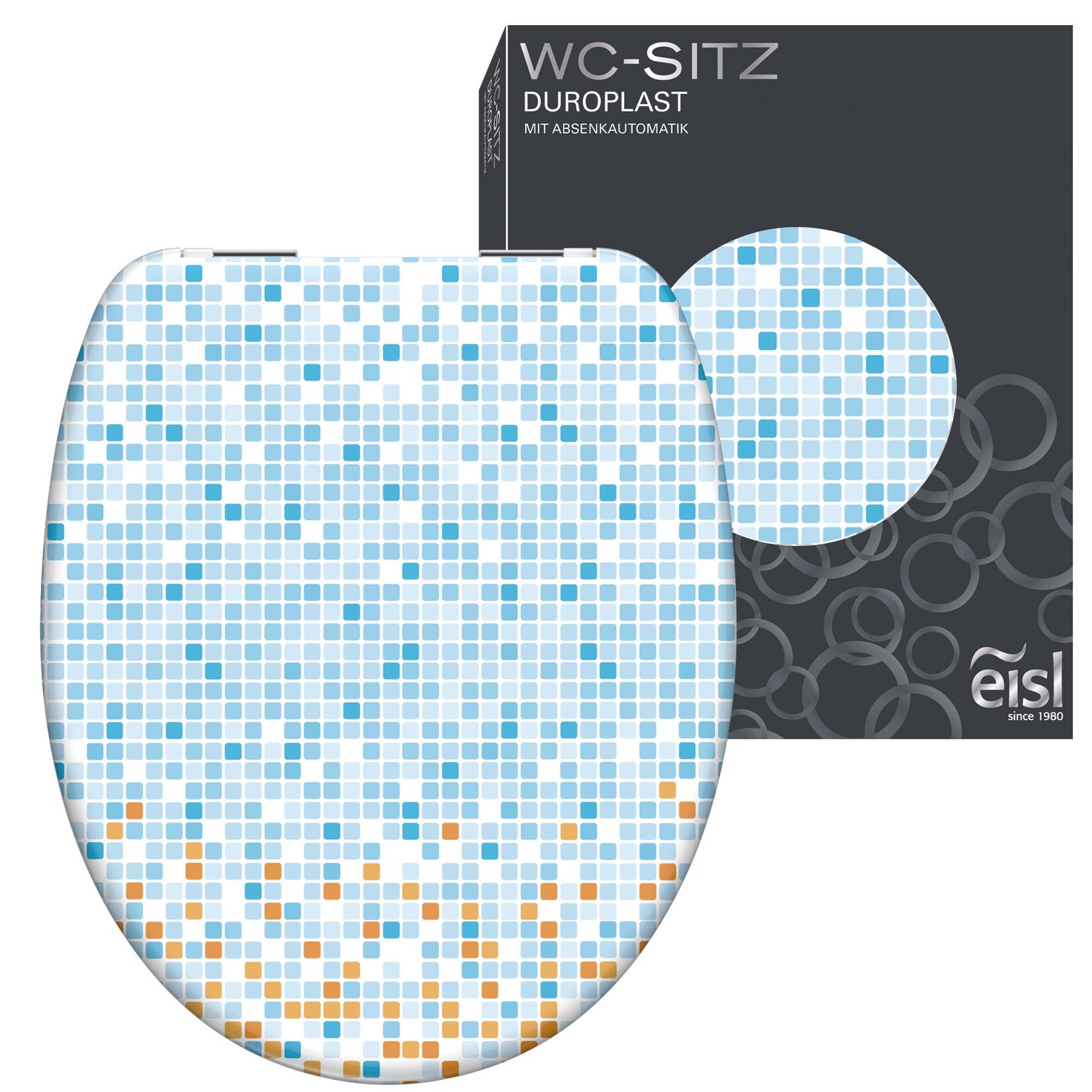 EISL Duroplast WC-Sitz MOSAIK BLAU-ORANGE, mit Absenkautomatik | 09002560799265