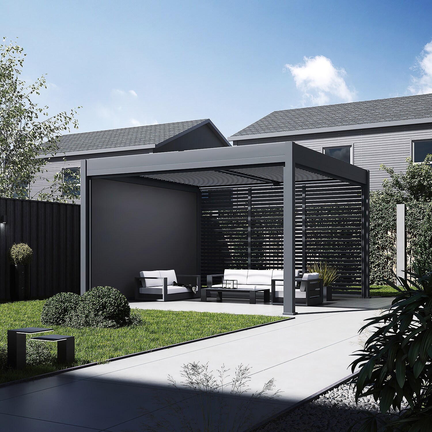 Sichtschutzrollo f&uuml;r Pergola Pavillon mit Lamellen Dach Oasis anthrazit - Bild 1