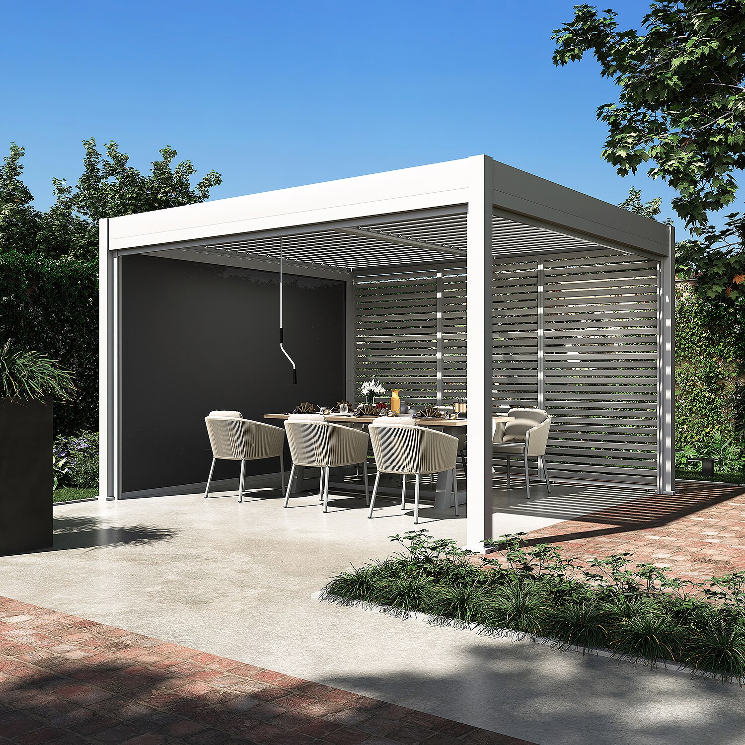 Sichtschutzelement für Pergola Pavillon mit Lamellen Dach Oasis weiß