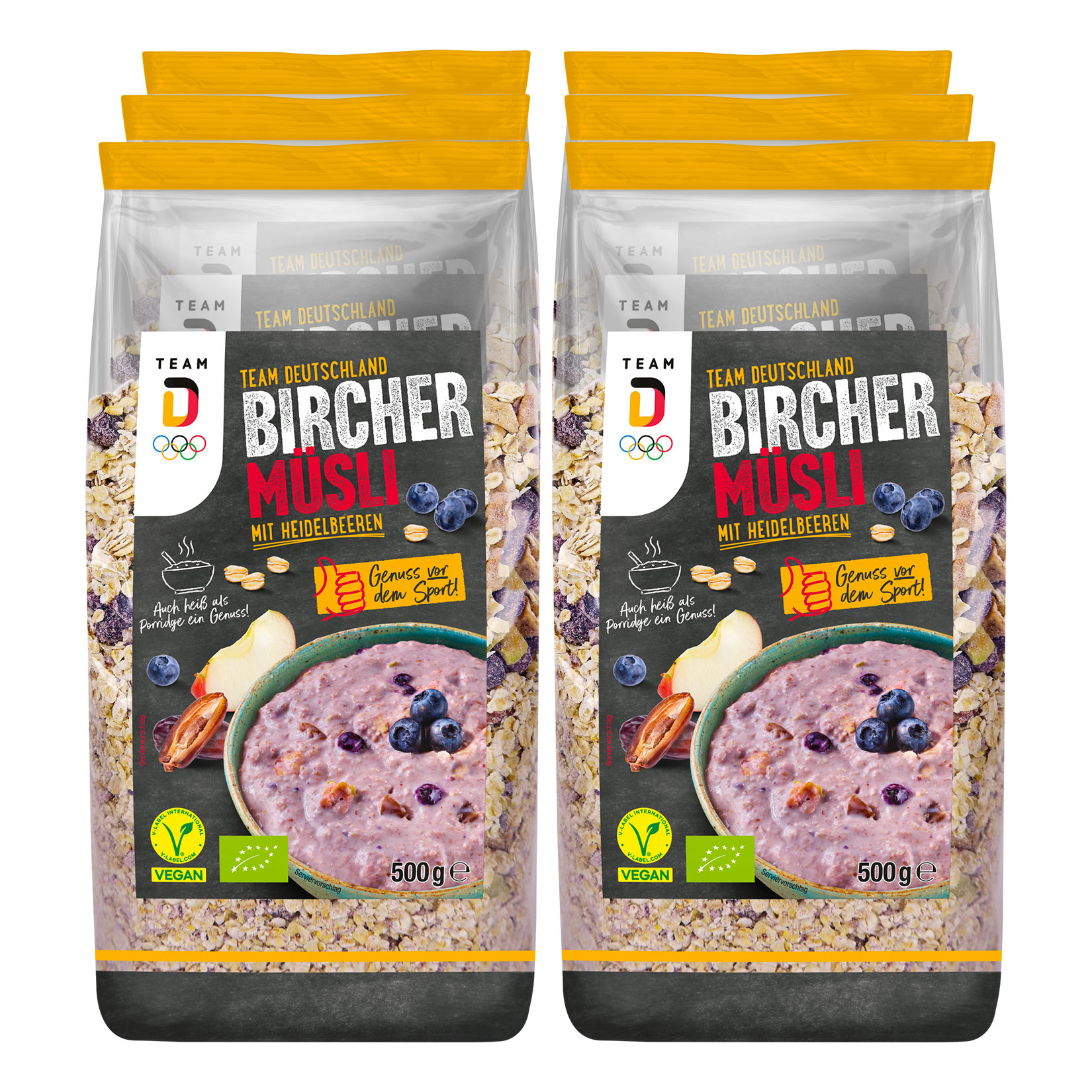 Team D Bircher M&uuml;sli mit Heidelbeeren 500 g, 6er Pack - Bild 1