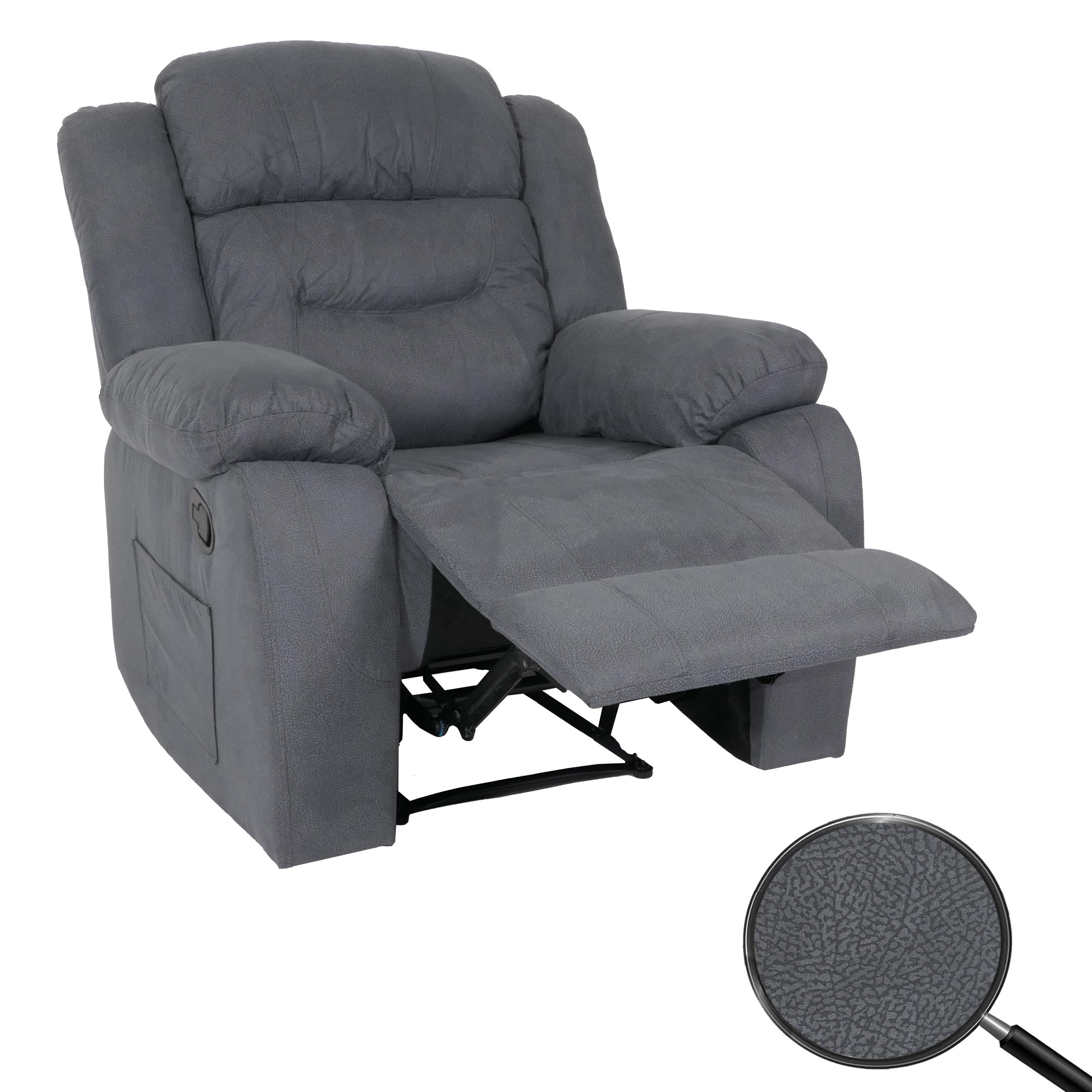 Fernsehsessel MCW-J57, XXL Relaxsessel TV-Liegesessel Nosagfederung Wildleder-Optik Stoff/Textil bis 200kg ~ graublau - Bild 1