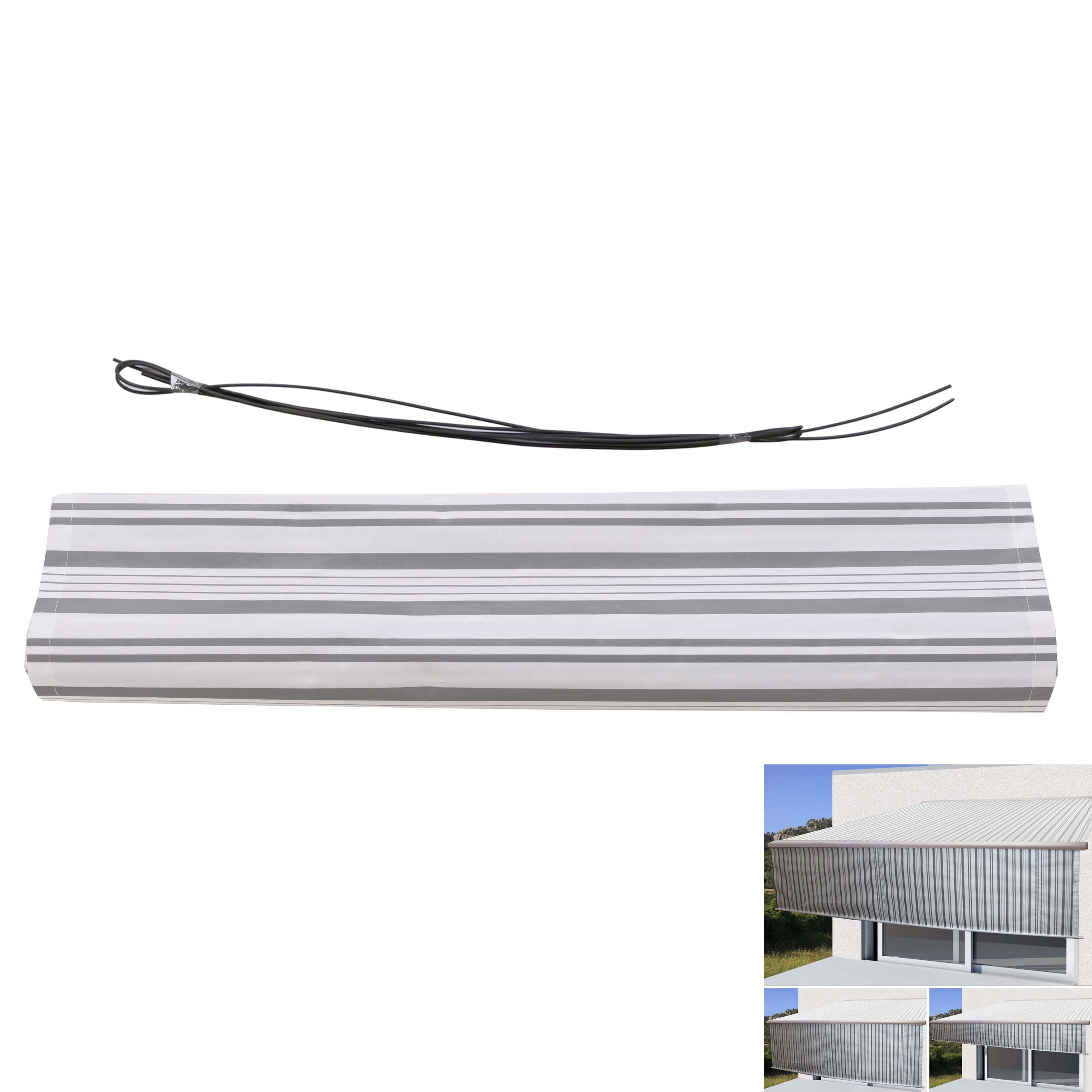 Volant f&uuml;r elektrische Vollkassetten-Markise T124, 5x3m ausfahrbarer Volant Polyester ~ grau-wei&szlig; - Bild 1