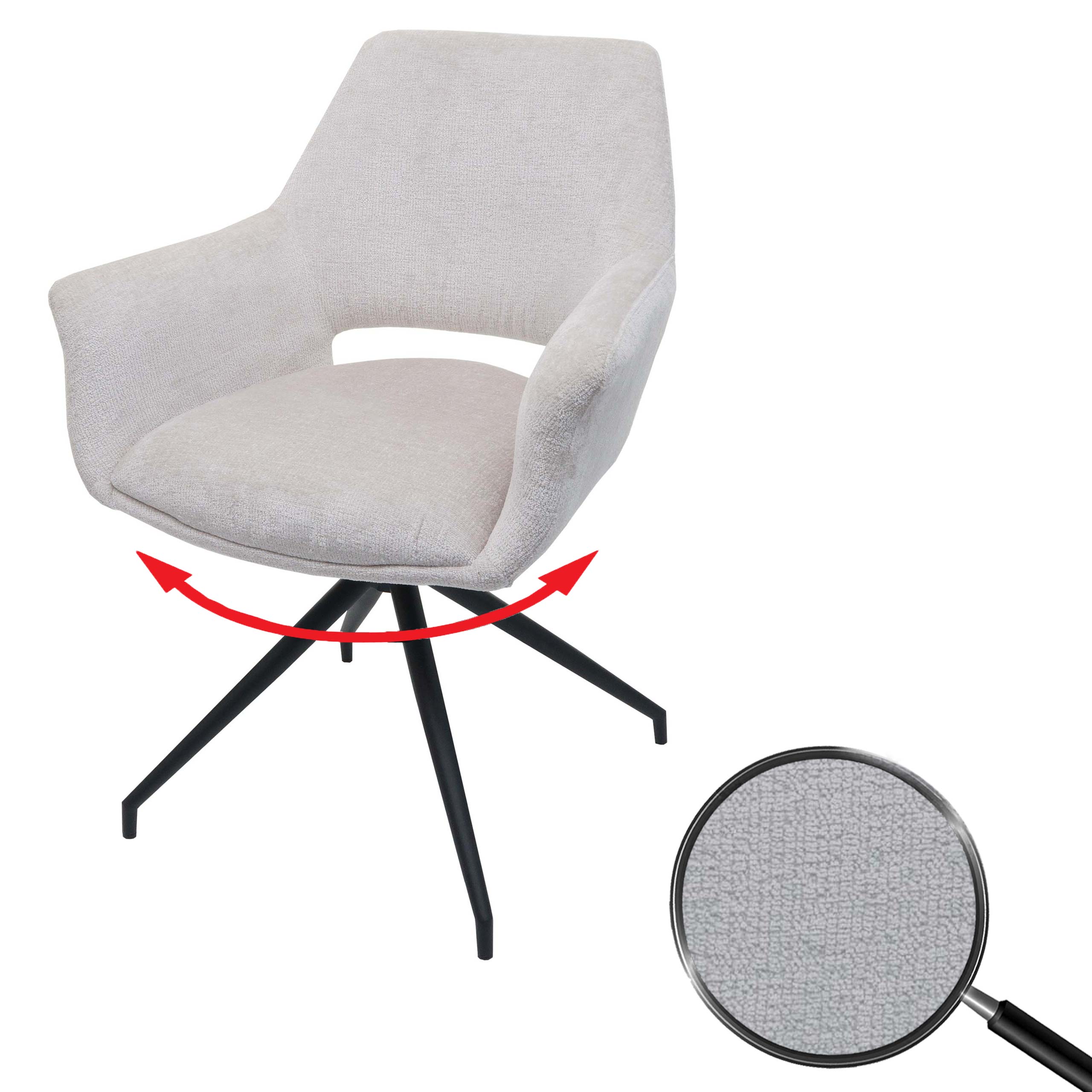 Esszimmerstuhl MCW-M53, K&uuml;chenstuhl Polsterstuhl mit Armlehne, drehbar Auto-Position, Metall Stoff MVG ~ creme-wei&szlig; - Bild 1