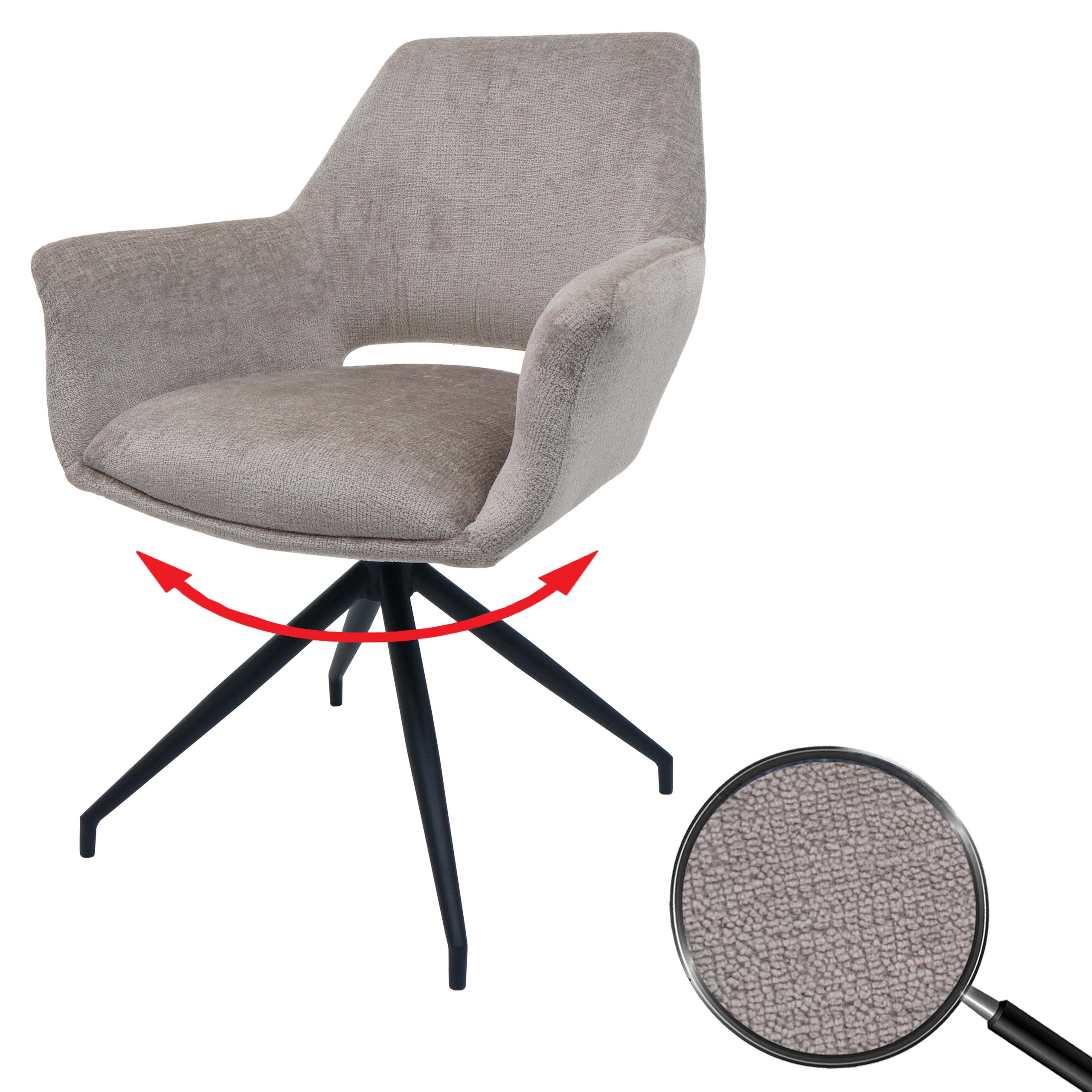 Esszimmerstuhl MCW-M53, K&uuml;chenstuhl Polsterstuhl mit Armlehne, drehbar Auto-Position, Metall Stoff MVG ~ taupe - Bild 1