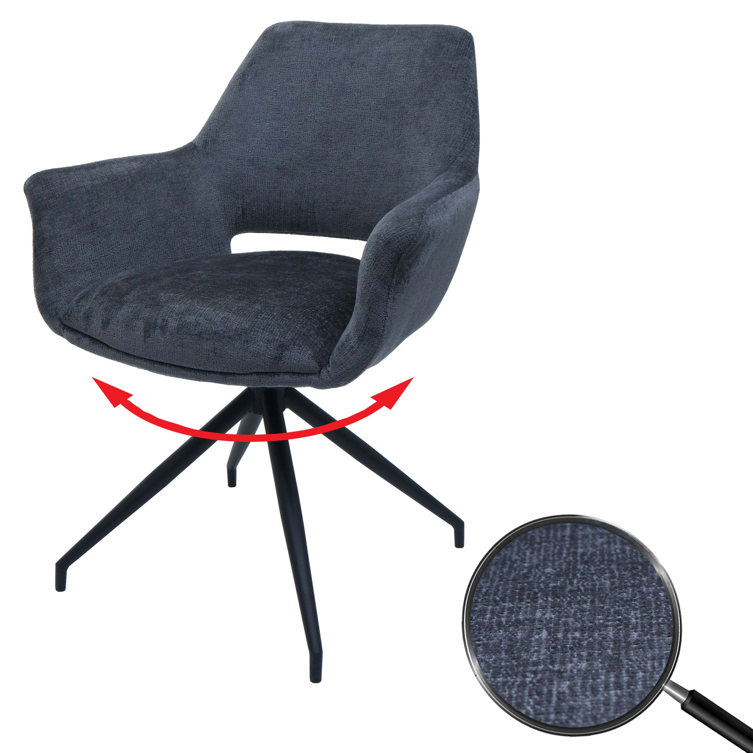 Esszimmerstuhl MCW-M53, K&uuml;chenstuhl Polsterstuhl mit Armlehne, drehbar Auto-Position, Metall Stoff MVG ~ dunkelgrau - Bild 1