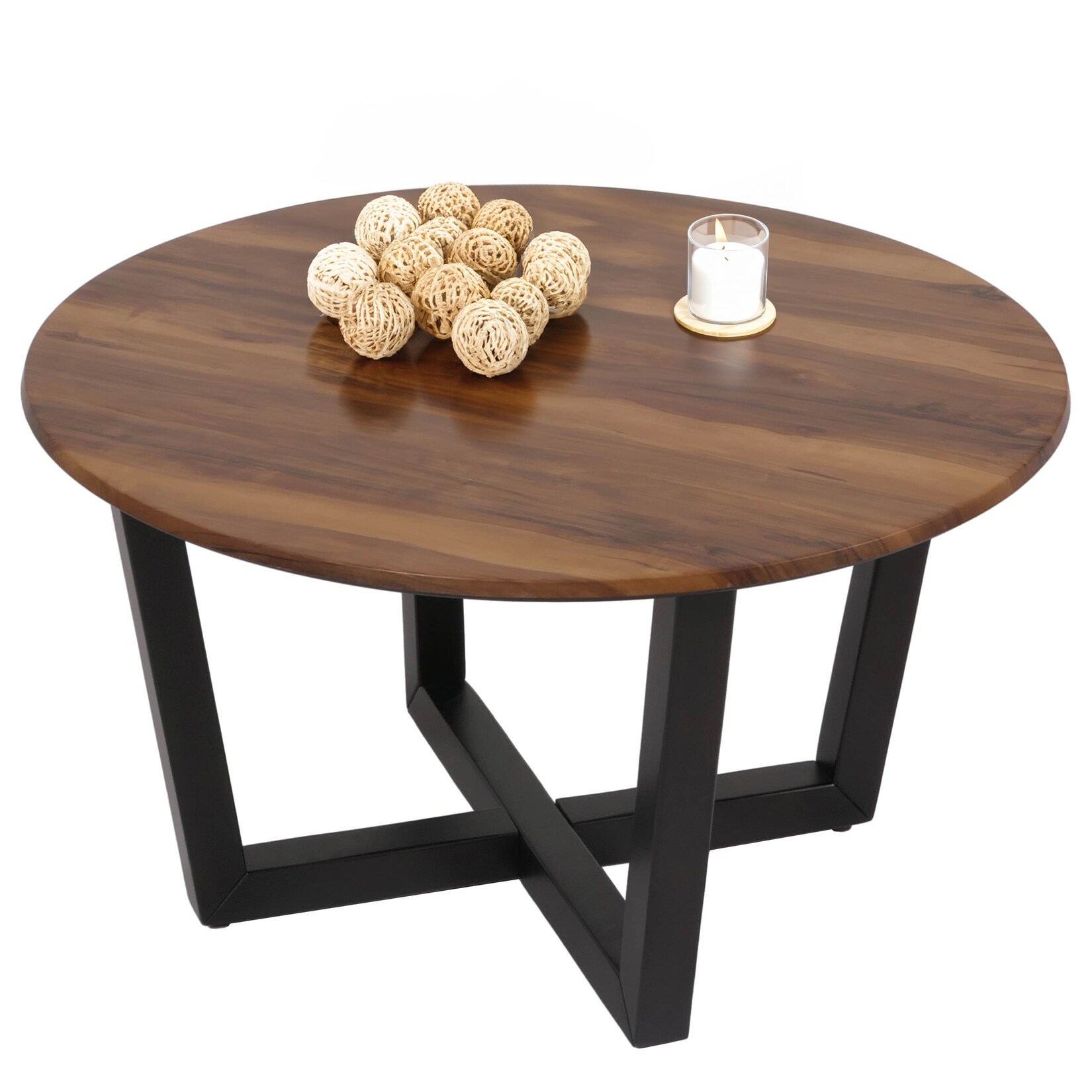 Couchtisch MCW-M61, Beistelltisch Sofatisch, Massiv-Holz HPL Laminat Melamin Ø80cm, Sheesham Holz-Optik, dunkles Gestell