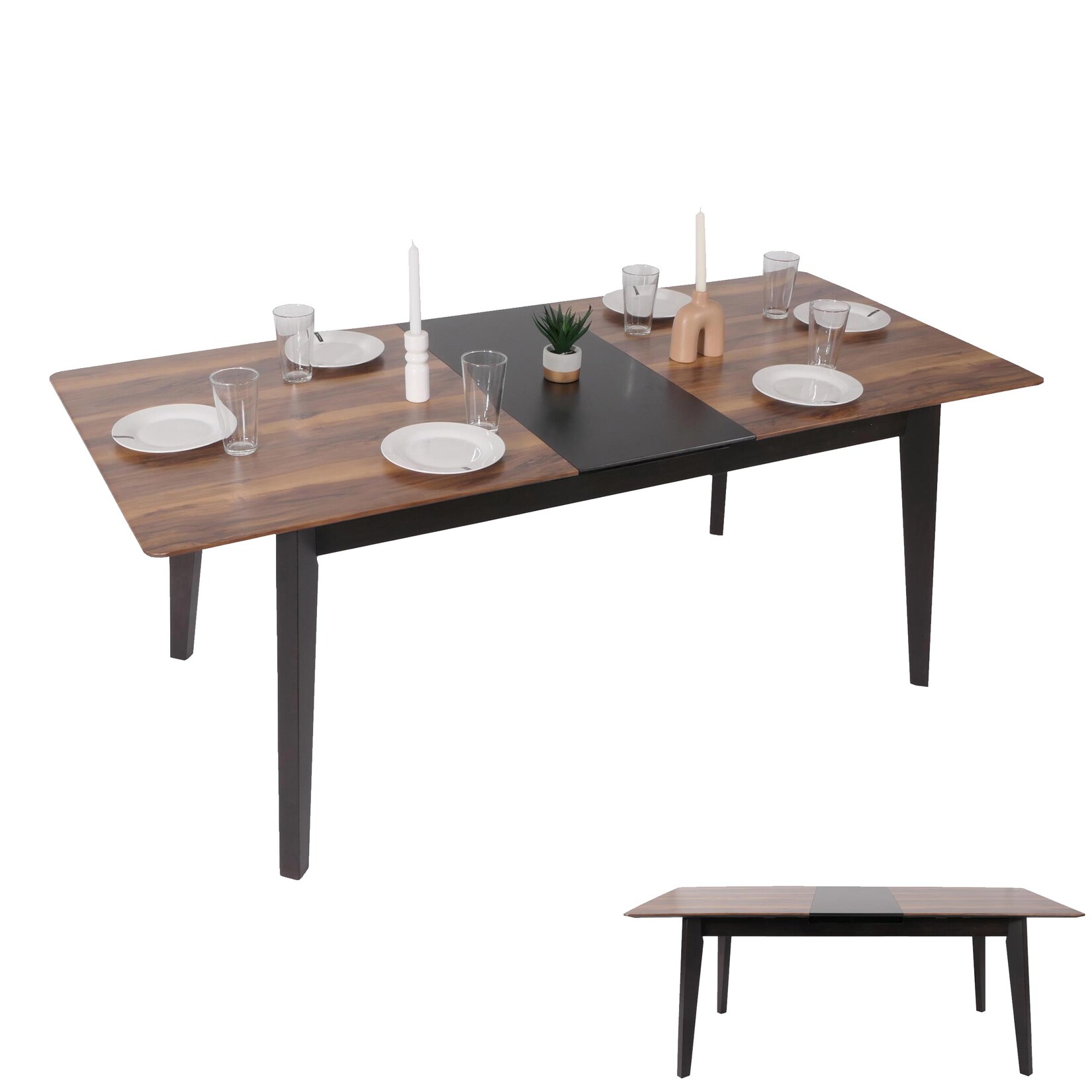 Esszimmertisch MCW-M57, Esstisch, Massiv-Holz Laminat Melamin 160-200x90cm, ausziehbar Sheesham Holz-Optik, dunkle Beine | 04057651828251