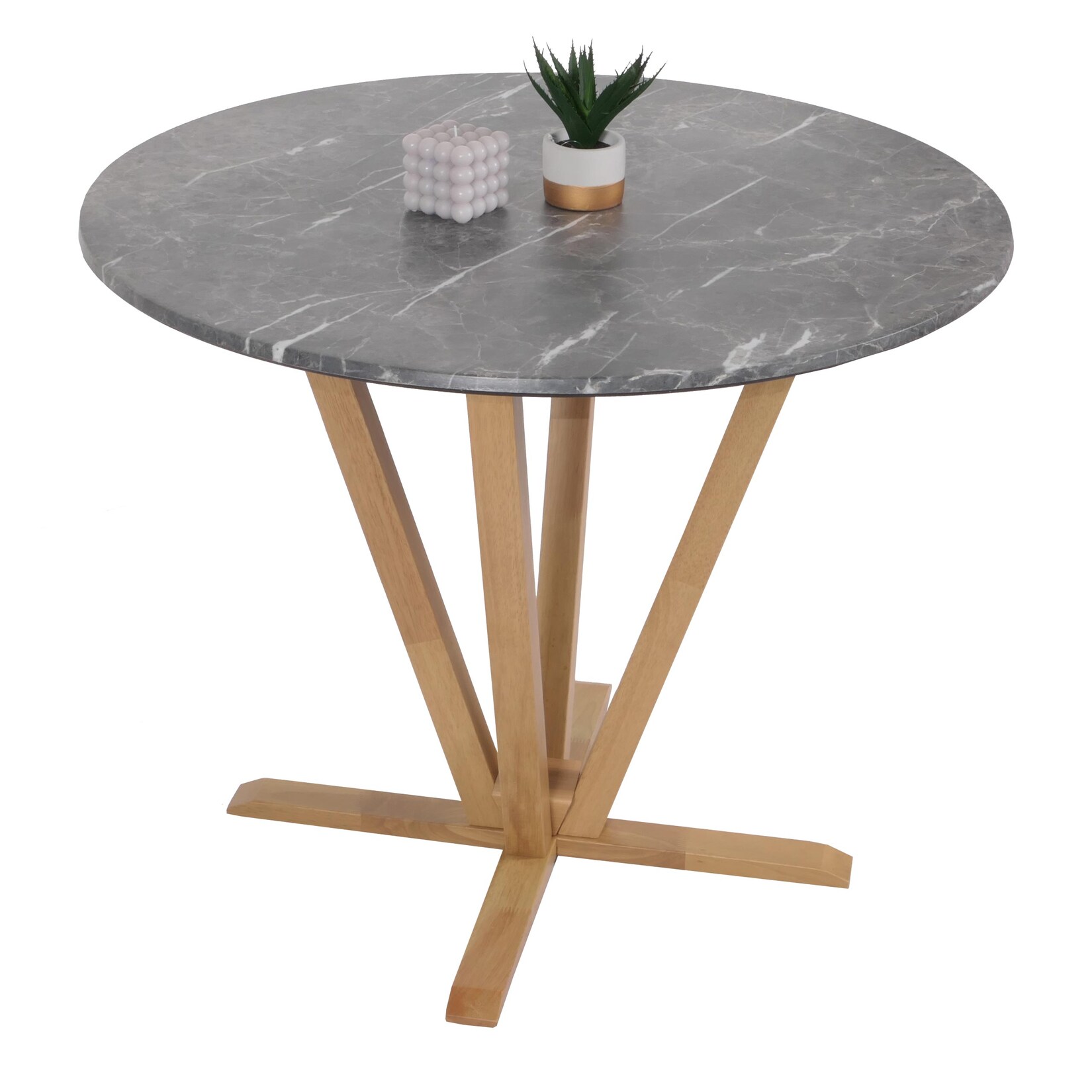 Bistrotisch MCW-M56, Tisch Esstisch, Massiv-Holz HPL Laminat Melamin Ø92cm, Marmor/Stein-Optik, helles Gestell