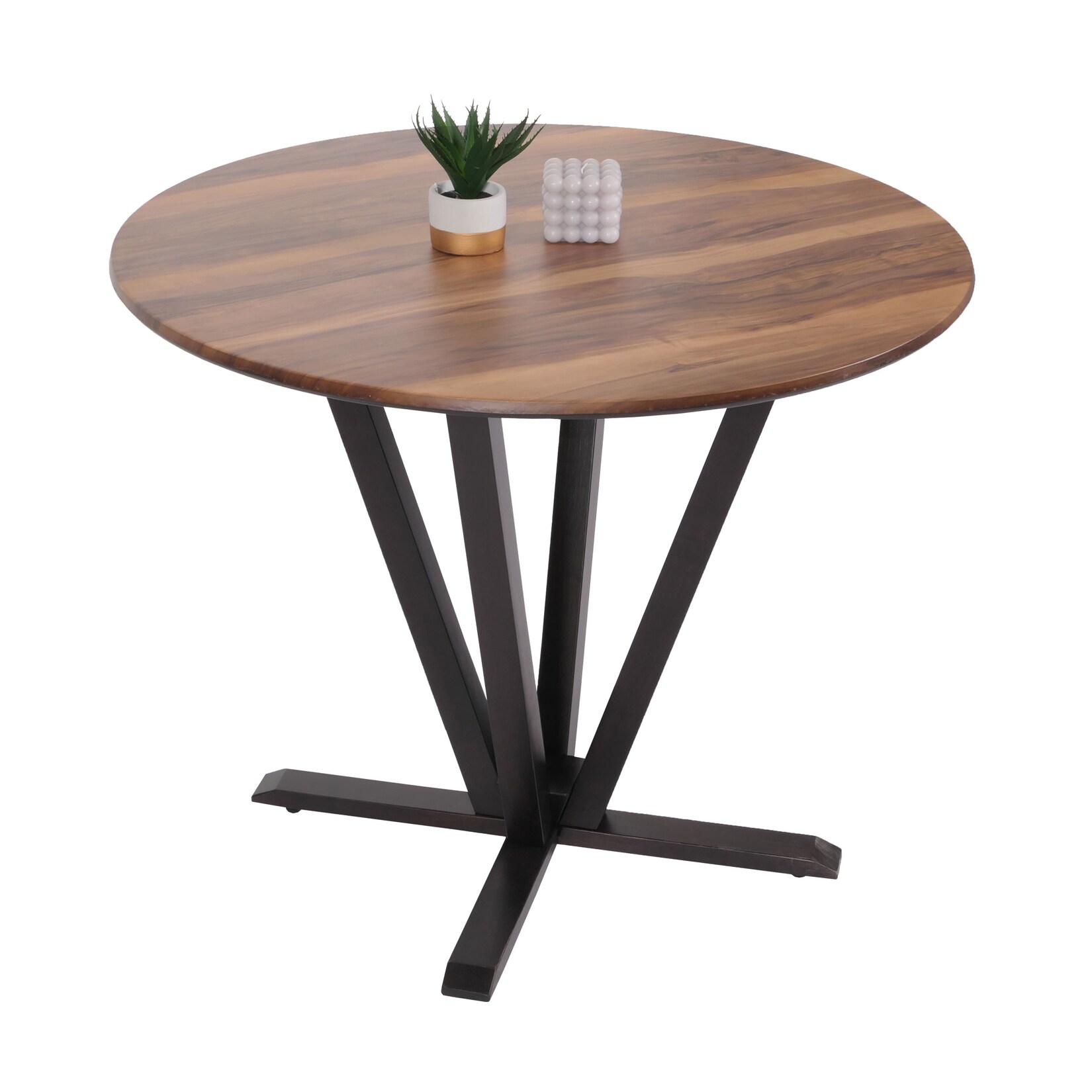 Bistrotisch MCW-M56, Tisch Esstisch, Massiv-Holz HPL Laminat Melamin Ø92cm, Sheesham Holz-Optik, dunkles Gestell