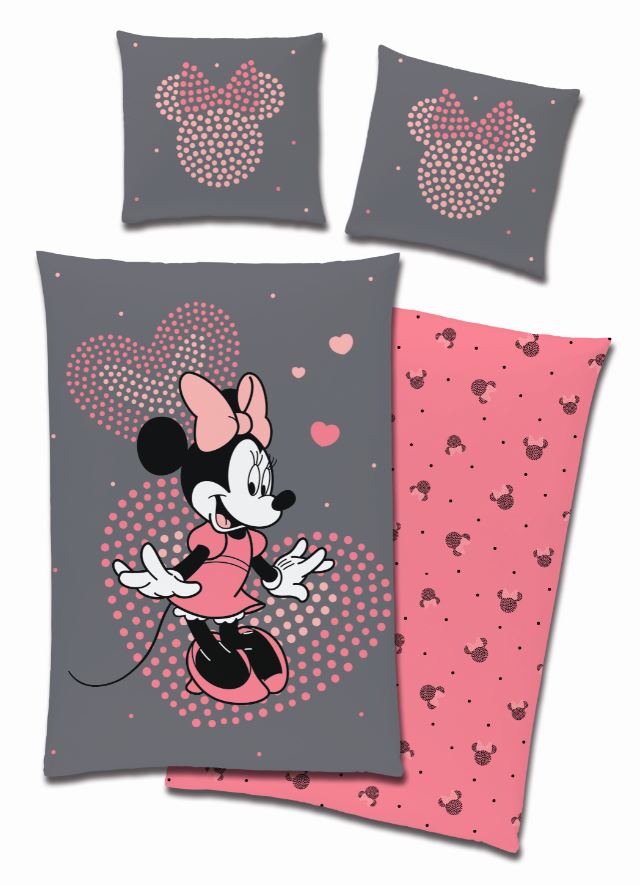 Tex Idea Lizenz Bettw&auml;sche Disney Mickey Mouse + Minnie Mouse - versch. Farben - Minnie Mouse grau-pink - Bild 1