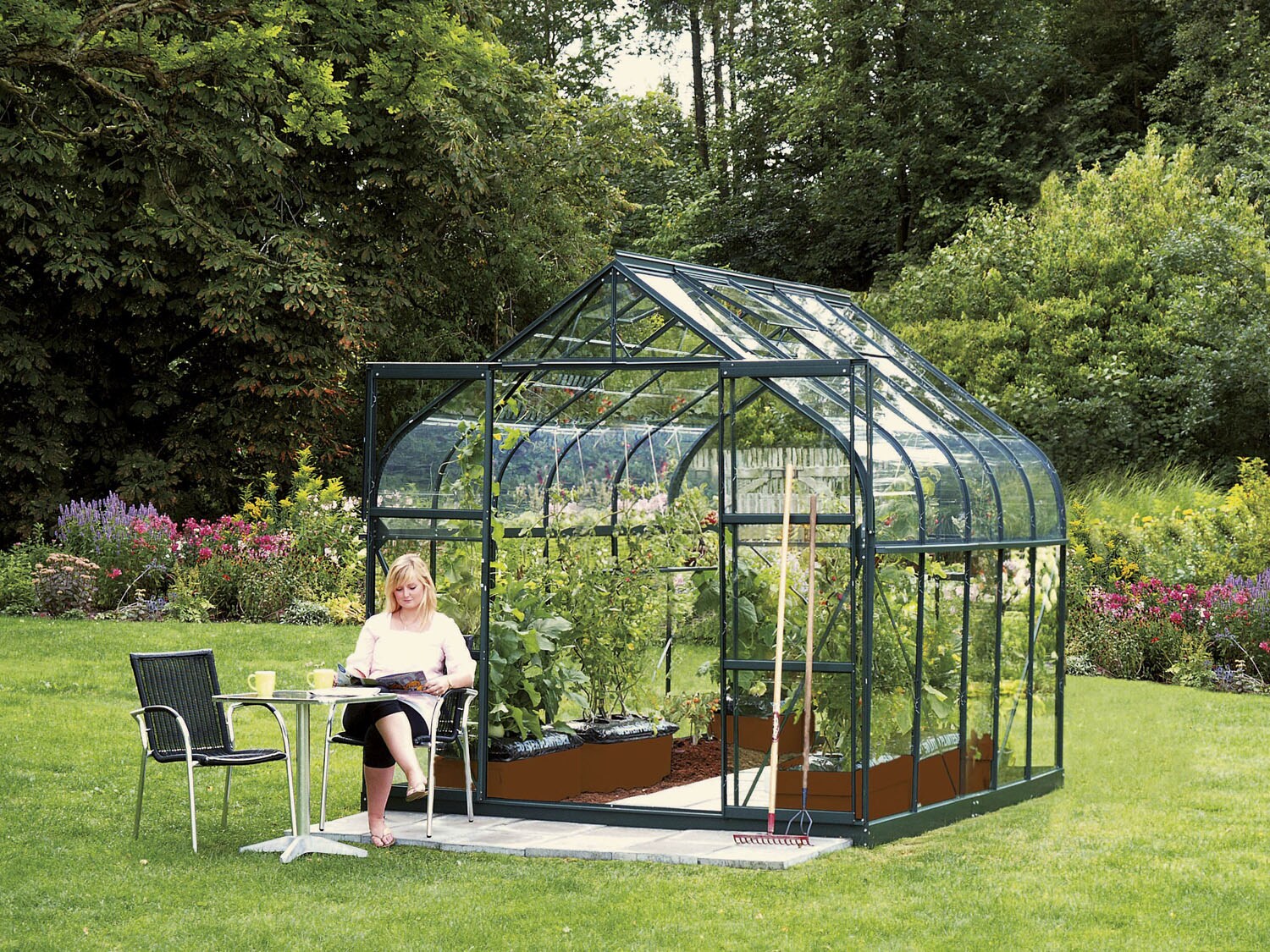 Comfort Edition Diana 8300 ESG 3mm, smaragd inkl. Fundamentrahmen, automatischem Fenster&ouml;ffer und Regenfallrohr-Set - Bild 1