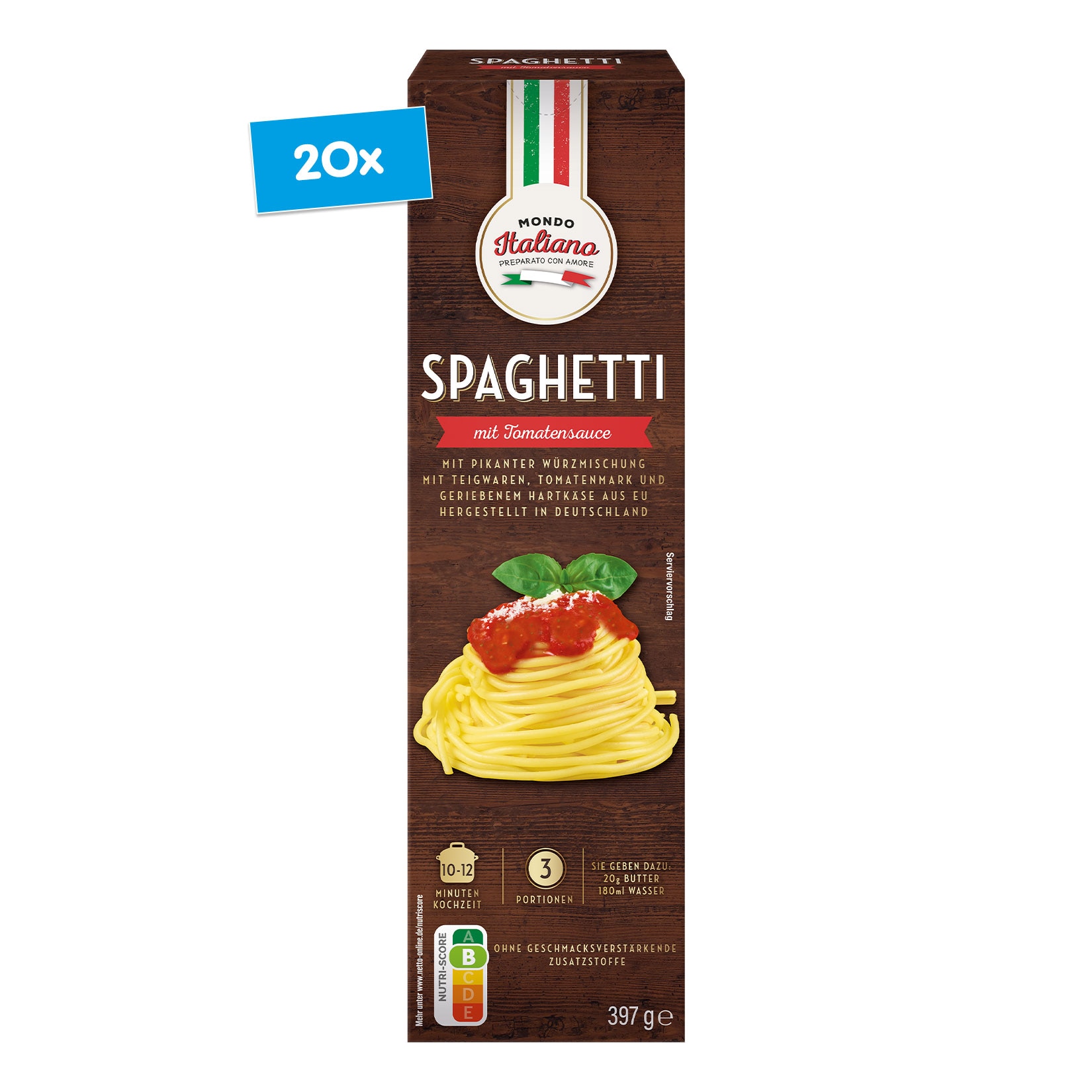 Mondo Italiano Spaghetti mit Tomatensauce 397 g, 20er Pack - Bild 1