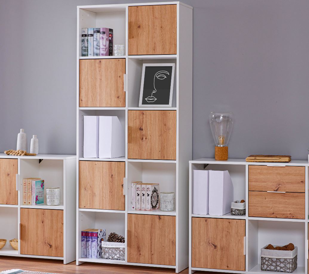 Inter Link B&uuml;cherregal Standregal Pepeto -versch. Ausf&uuml;hrungen - Weiss und Eiche Artisan Nachbildung - Bild 1