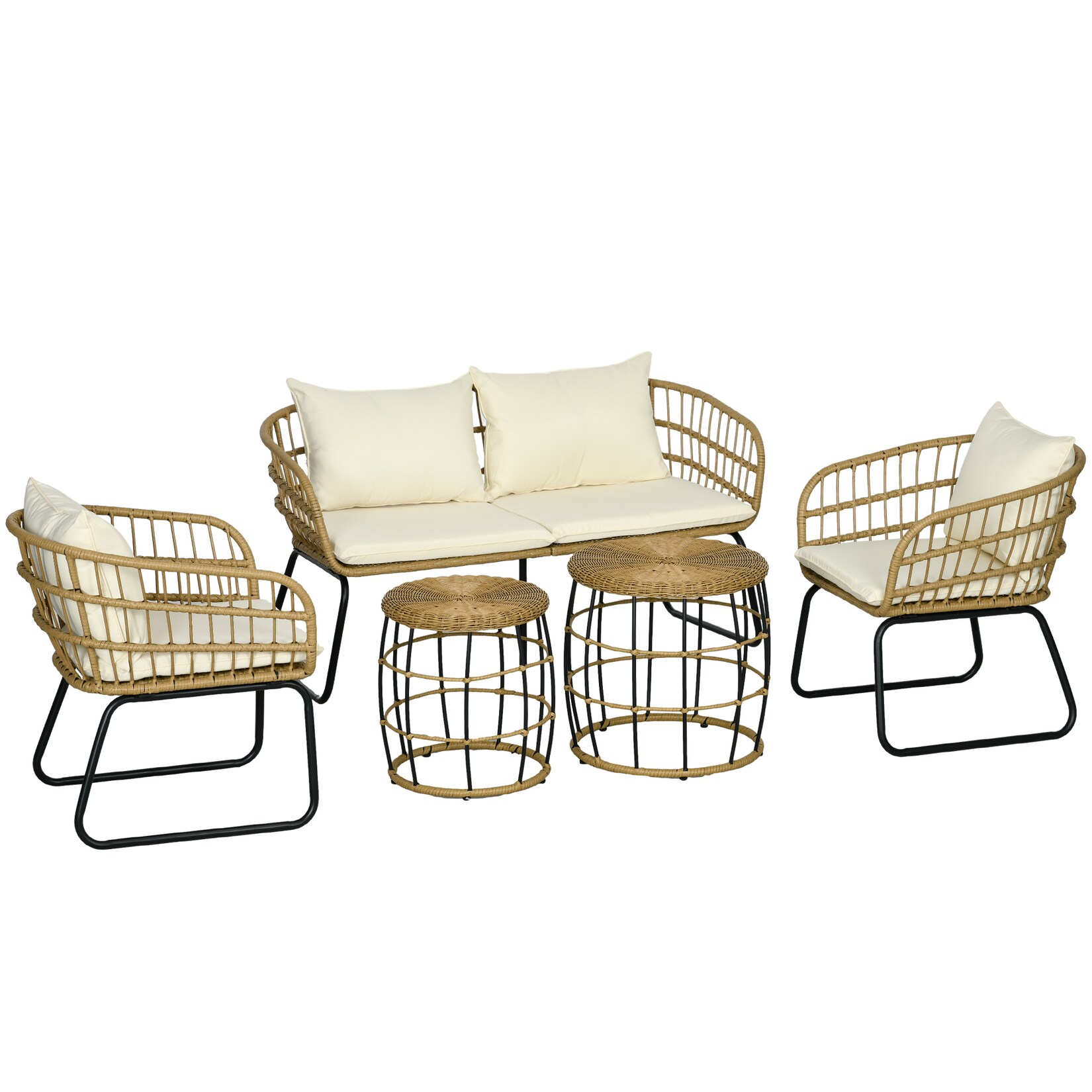 Rattan Gartenmöbel-Set Stahl, PE Rattan, Polyesterstoff