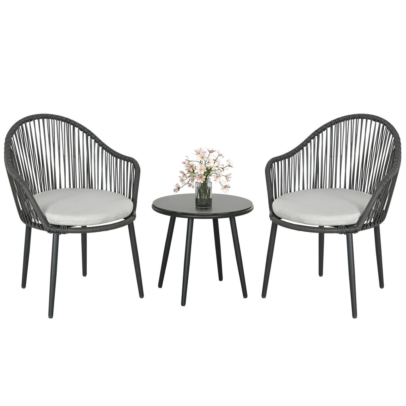 Outsunny Gartenmöbel Set Stahl, PE Rattan