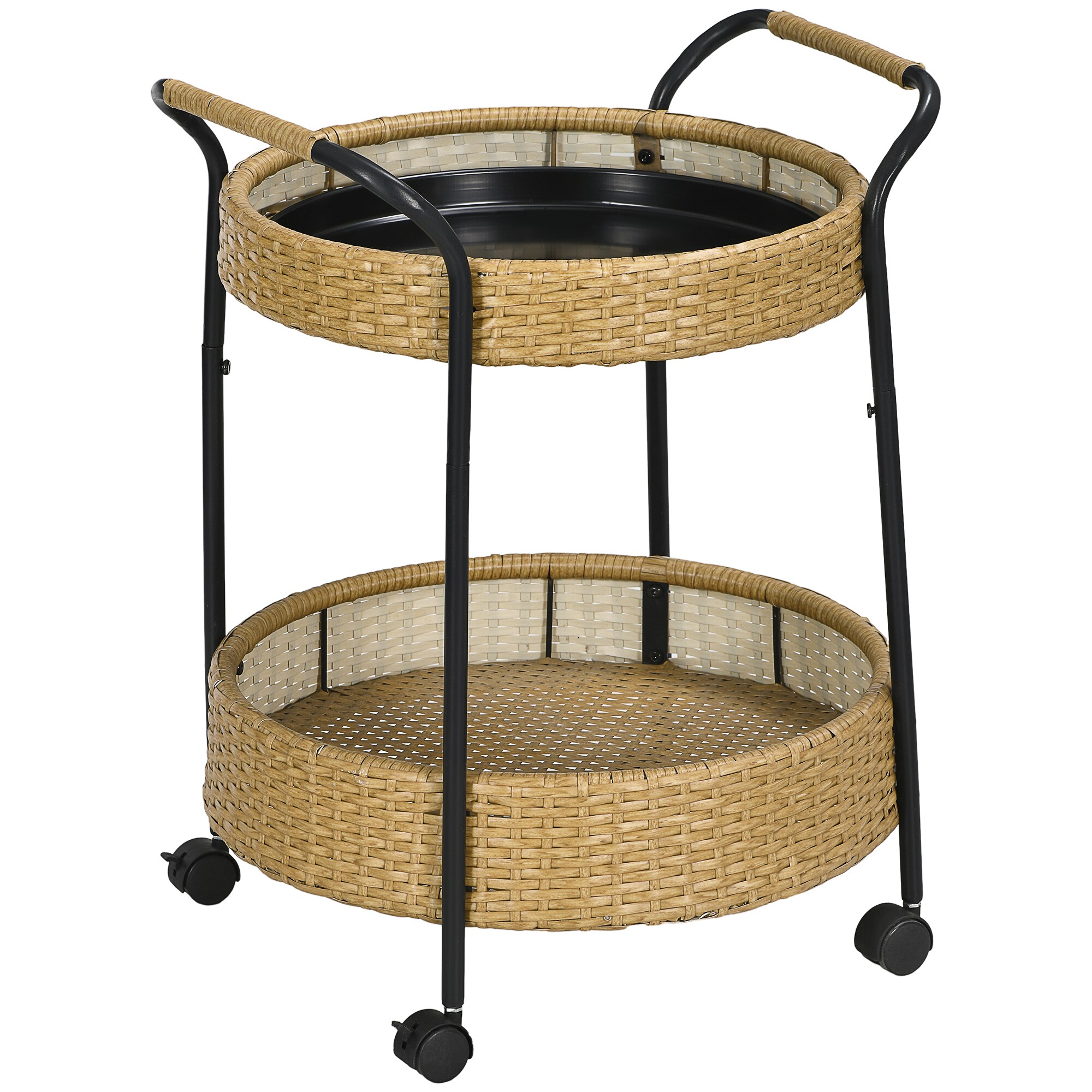 Outsunny Rattan Serving Cart Stahl, PE Rattan - Bild 1