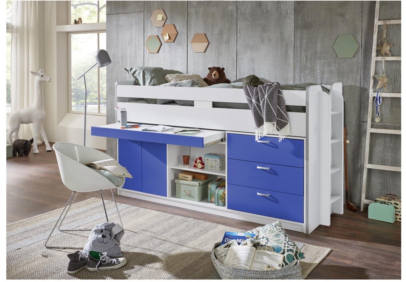 Relita - Hochbett Ponny -versch. Ausf&uuml;hrungen -Wei&szlig;/Blau - Bild 1