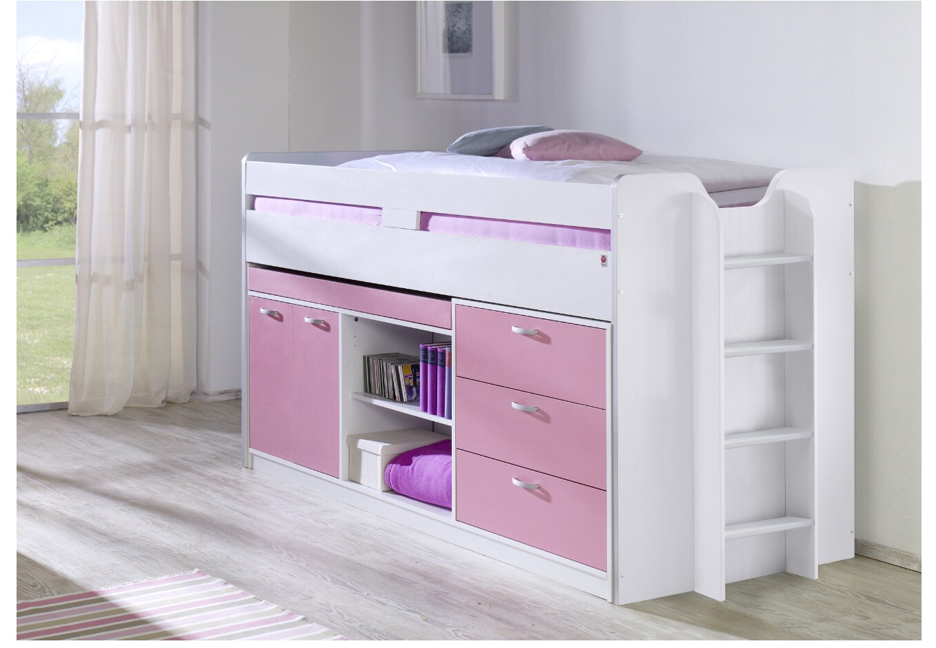 Relita - Hochbett Ponny -versch. Ausf&uuml;hrungen -Wei&szlig;/Rosa - Bild 1