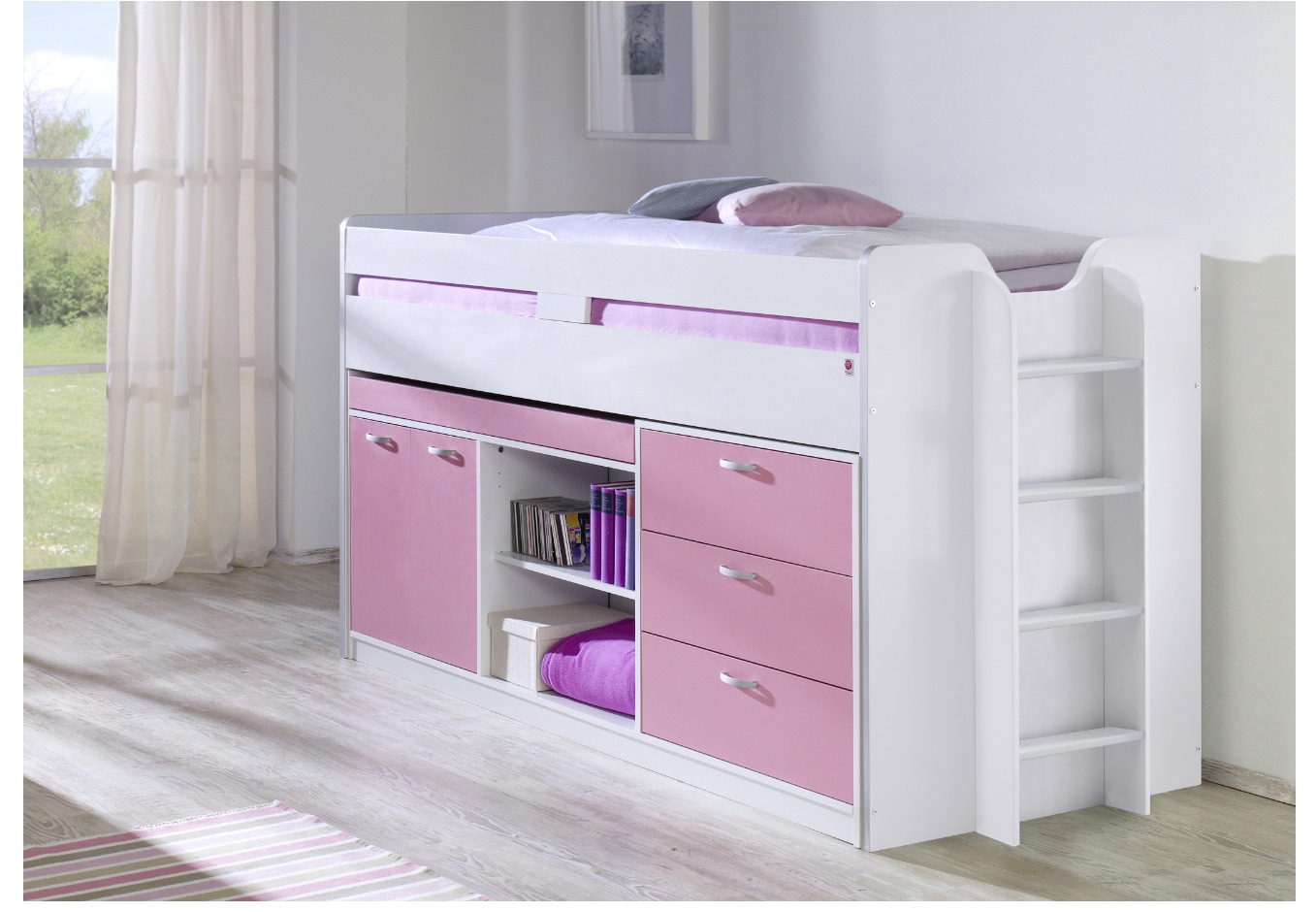 Relita - Hochbett Ponny -versch. Ausführungen -Weiß/Rosa