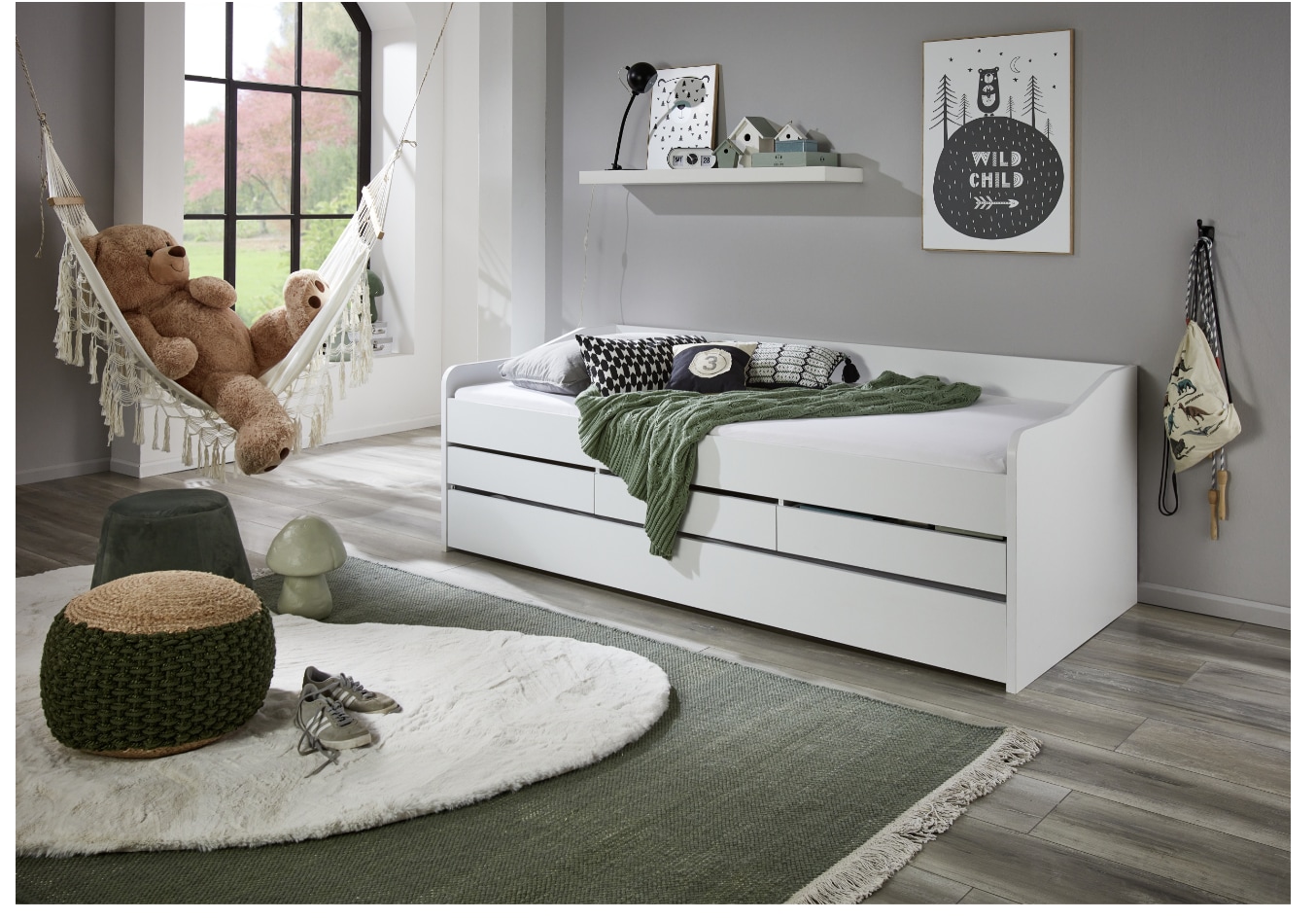 Relita - Funktionsbett Jill 90x200 ohne Lattenrost, 3 Schubladen u. Bettschublade Spanplatte wei&szlig; - Bild 1