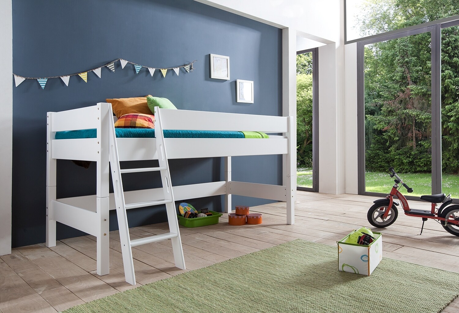 Relita – Halbhohes Spielbett KIM Buche massiv weiß lackiert | 04250468519590