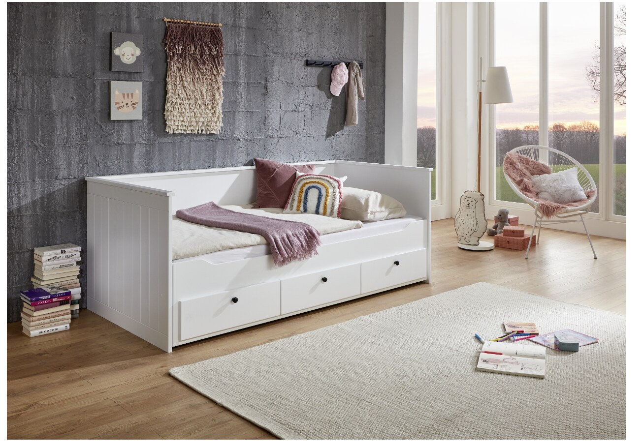 Relita – Funktionsbett KIRA 90/180×200 inkl. Lattenrost und 3 Schubladen MDF weiß | 04250468581993