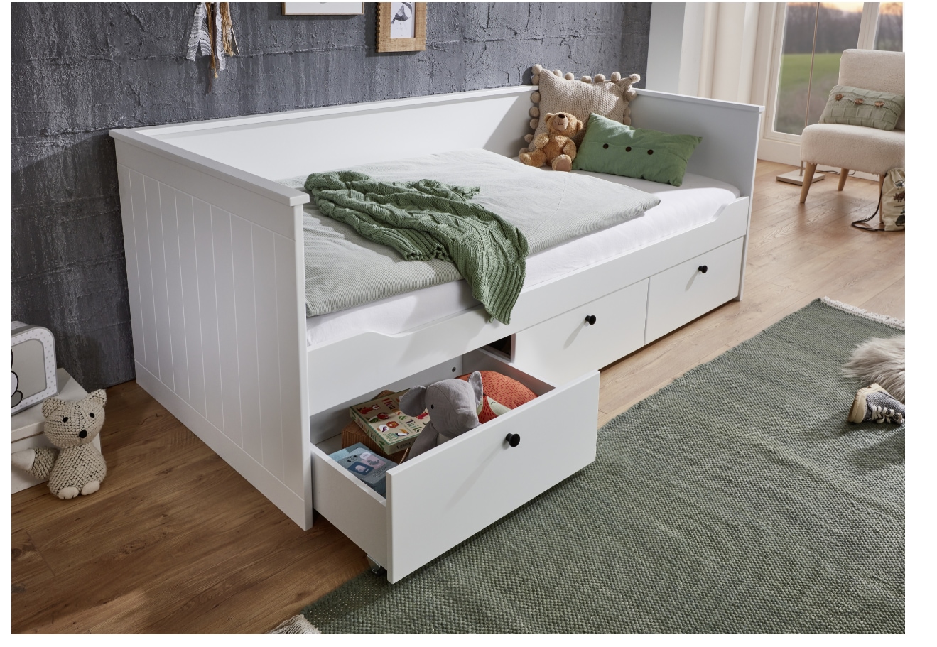 Relita Funktionsbett eLeona 90x200 cm ohne Lattenrost, mit 3 Schubladen, Ausf. Wei&szlig; lackiert - Bild 1