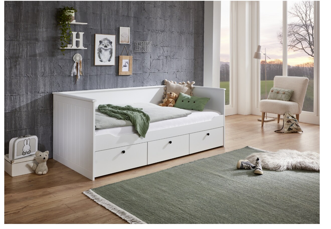 Relita Funktionsbett eLeona 90×200 cm mit Rolllattenrost, mit 3 Schubladen, Ausf. Weiß lackiert | 04250468583188