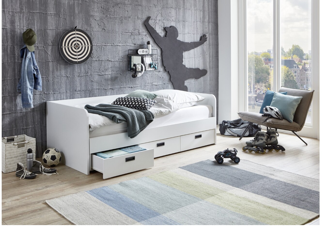 Relita Funktionsbett Bianca 90 x 200 auf 180 x 200 cm ausziehbar, Ausf. Spanplatte weiß Dekor