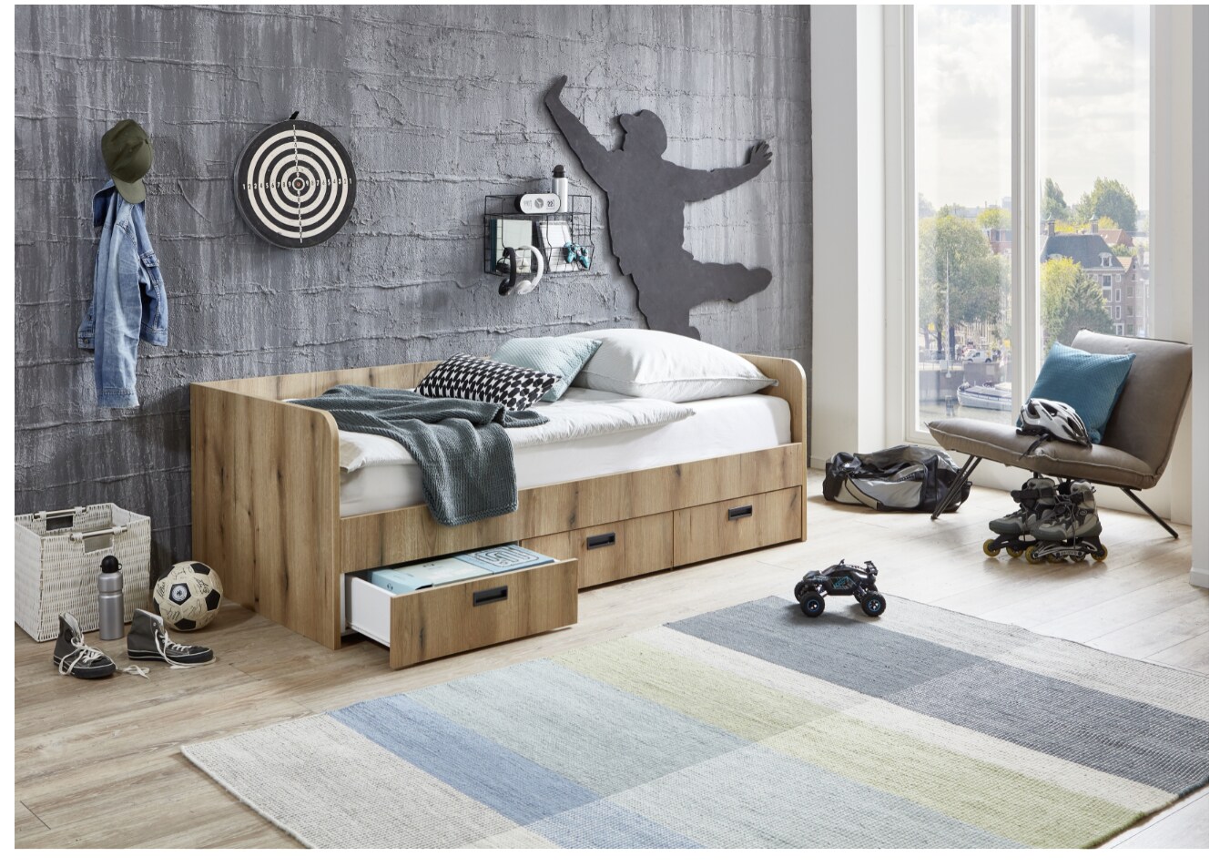 Relita Funktionsbett Bianca 90 x 200 auf 180 x 200 cm ausziehbar, Ausf. Spanplatte Eiche Artiksan Dekor | 04250468575923