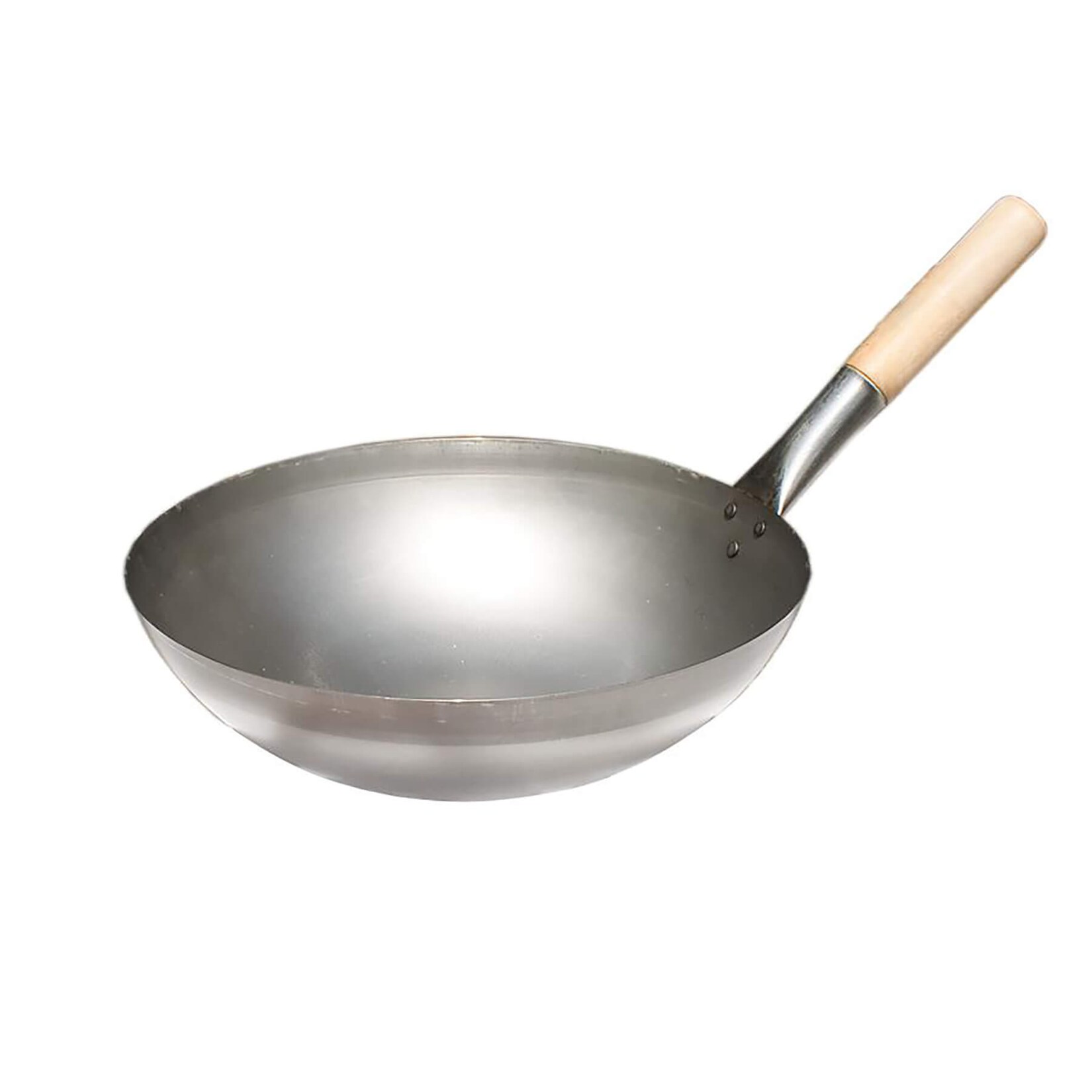 Original chinesischer Wok Ø 30 cm aus Stahl ohne Beschichtung, mit stabilem Holzgriff und runden Boden | 04041571199997