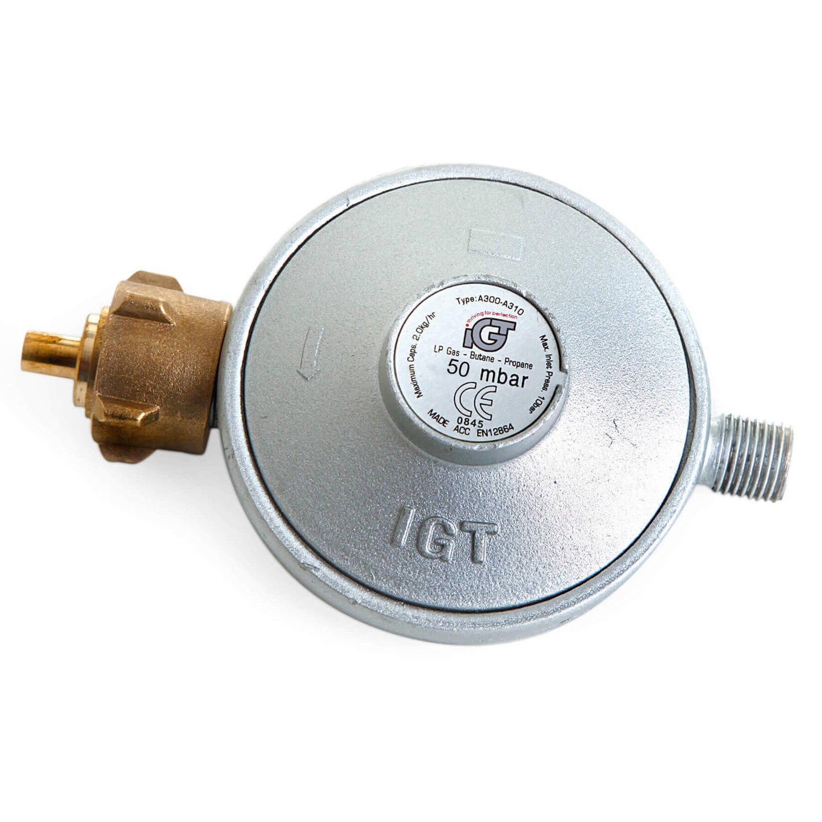 Gasdruckminderer 50 mbar für handelsübliche Gasflaschen (5, 11 und 33 kg) – Nenndurchfluss 1,5 kg/h – 1/4 Linksgewinde – ohne Gasschlauch | 04041571661357