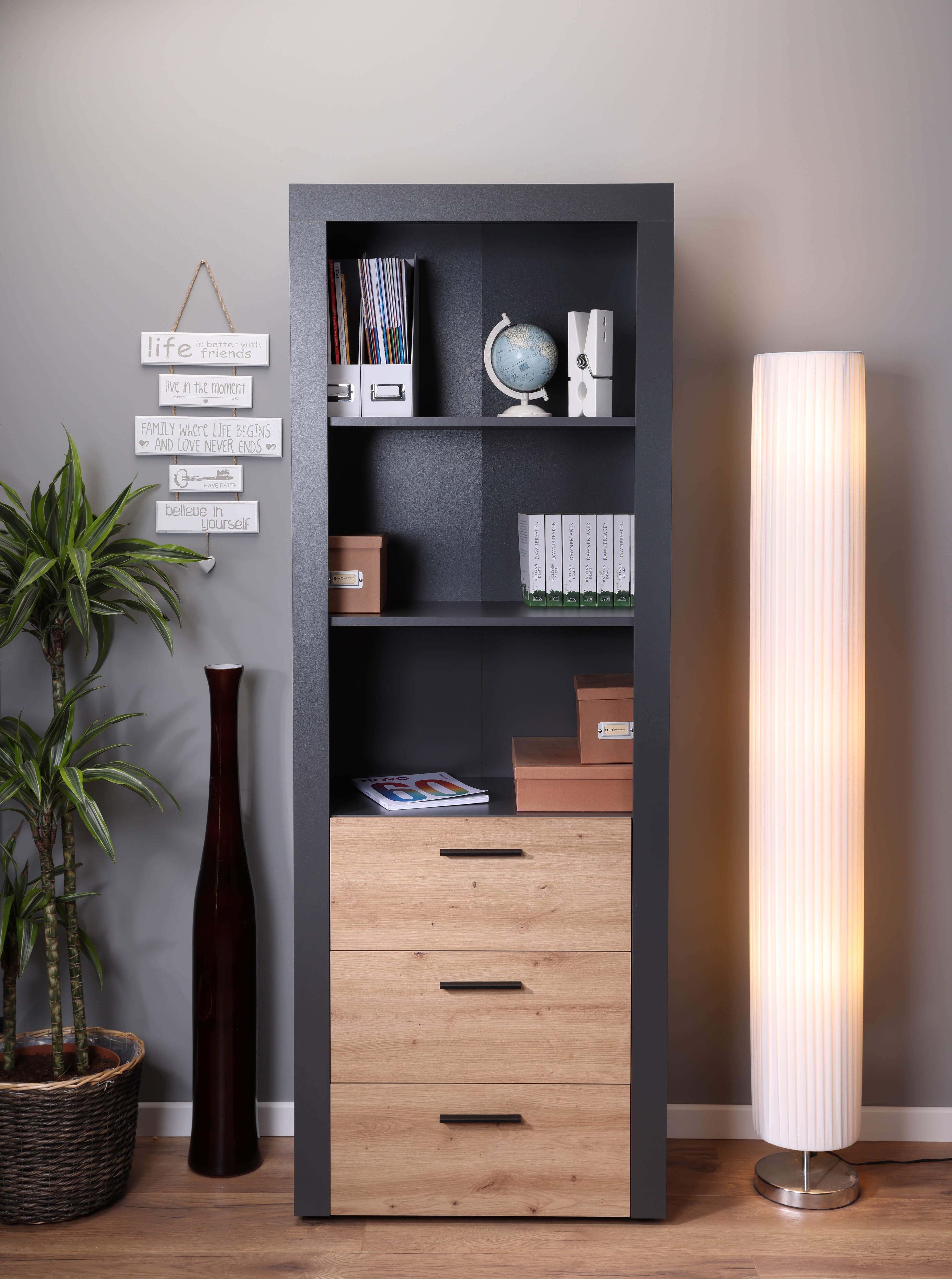Inter Link Standregal B&uuml;cherregal Corbeto - Anthrazit und Eiche Artisan Nachbildung - Bild 1